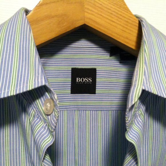 Hugo Boss HUGO BOSS MEN'S BLUE 100%COTTON CASUAL SHIRT SIZE: L Size US L / EU 52-54 / 3 - 5 Thumbnail