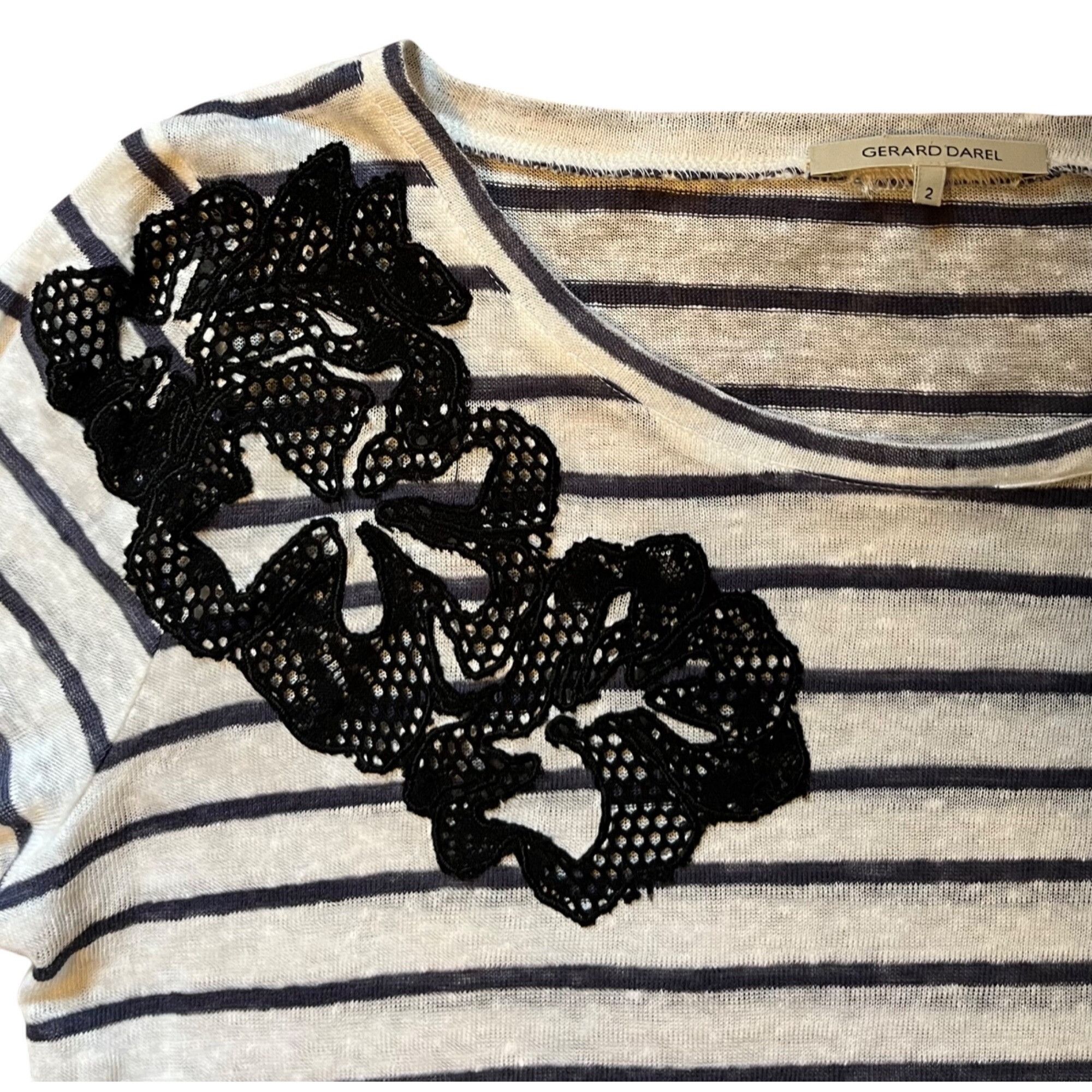 Gerard Darel $235 Gerard Darel M 2 100% Linen Knit Sweater Gray Blue Stri Size M / US 6-8 / IT 42-44 - 3 Thumbnail