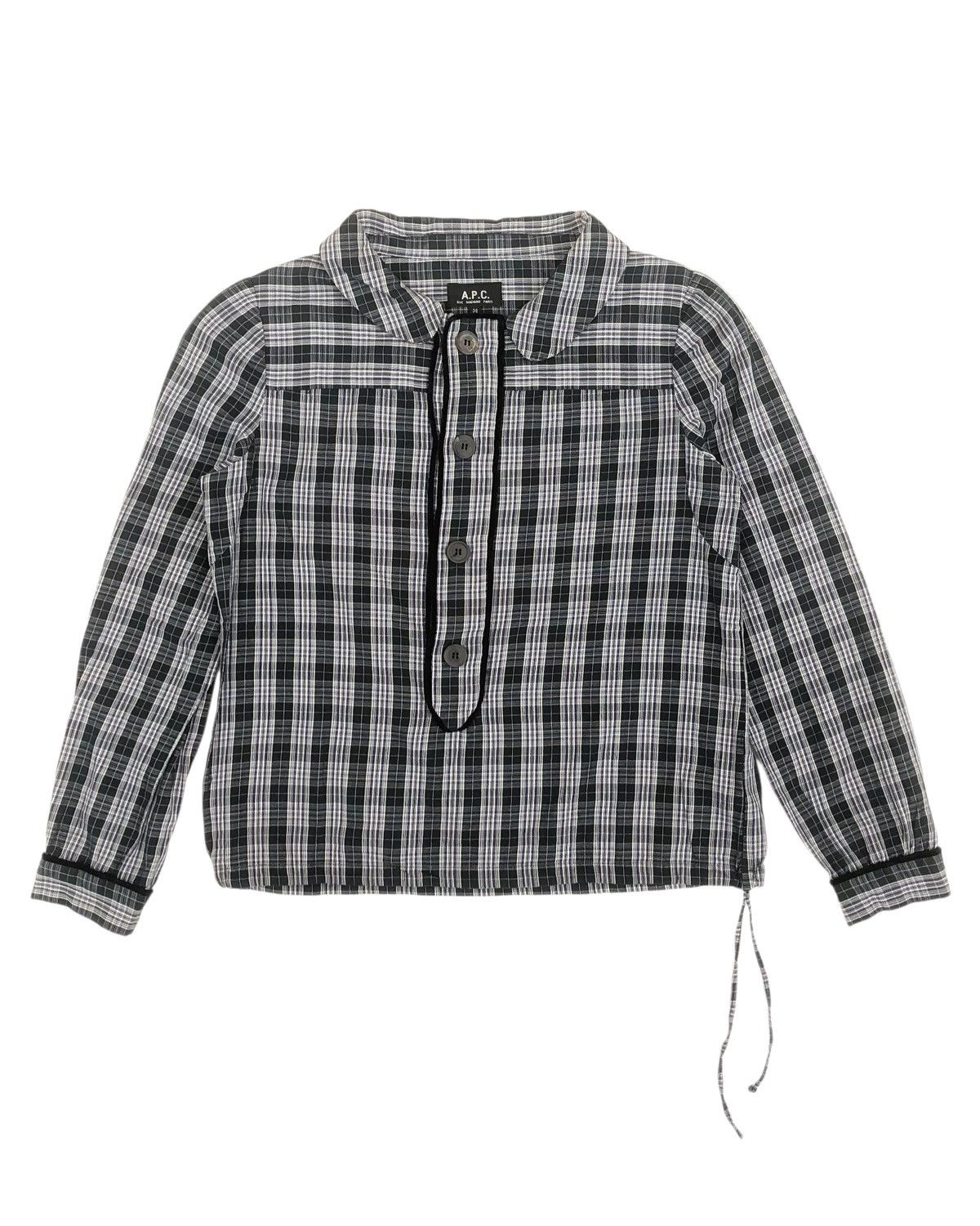 A.P.C. A.P.C Shawl Collar Navy-Grey Plaid Check Blouse Size S / US 4 / IT 40 - 1 Thumbnail