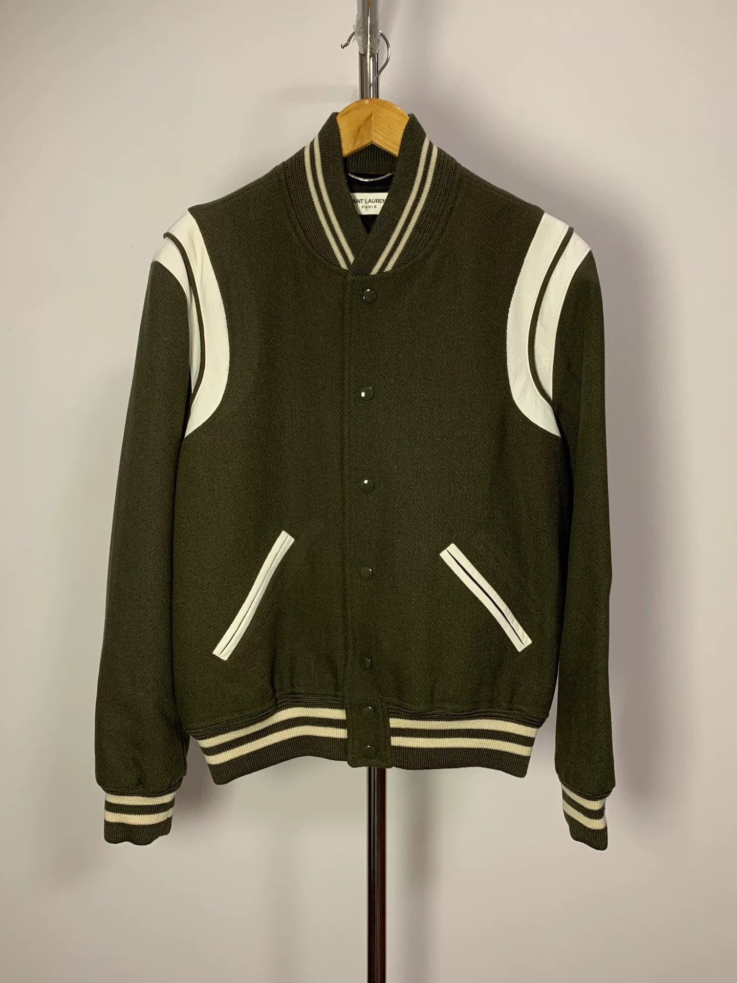 Saint Laurent Paris Saint Laurent Olive Green Varsity Jacket Size US L / EU 52-54 / 3 - 1 Thumbnail