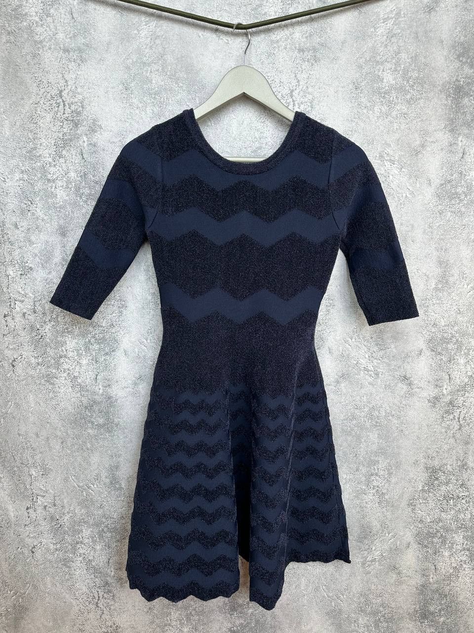 Alaia Alaïa Knit Skater Dress Alaia Navy Zig Zag Textured Size S / US 4 / IT 40 - 1 Thumbnail