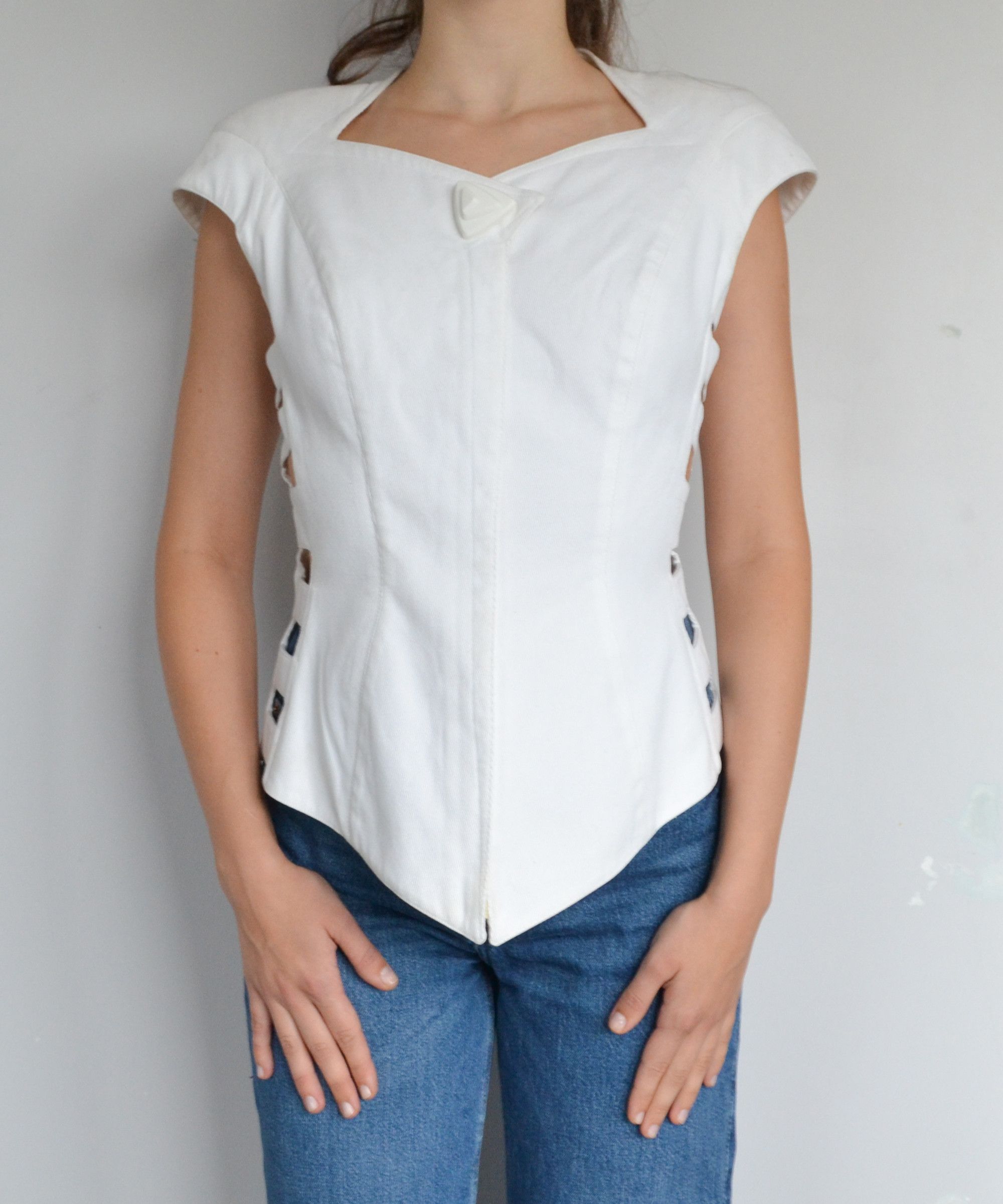 Thierry Mugler THIERRY MUGLER Corset Jacket Top Set Vest Skirt 90s White Size M / US 6-8 / IT 42-44 - 4 Thumbnail