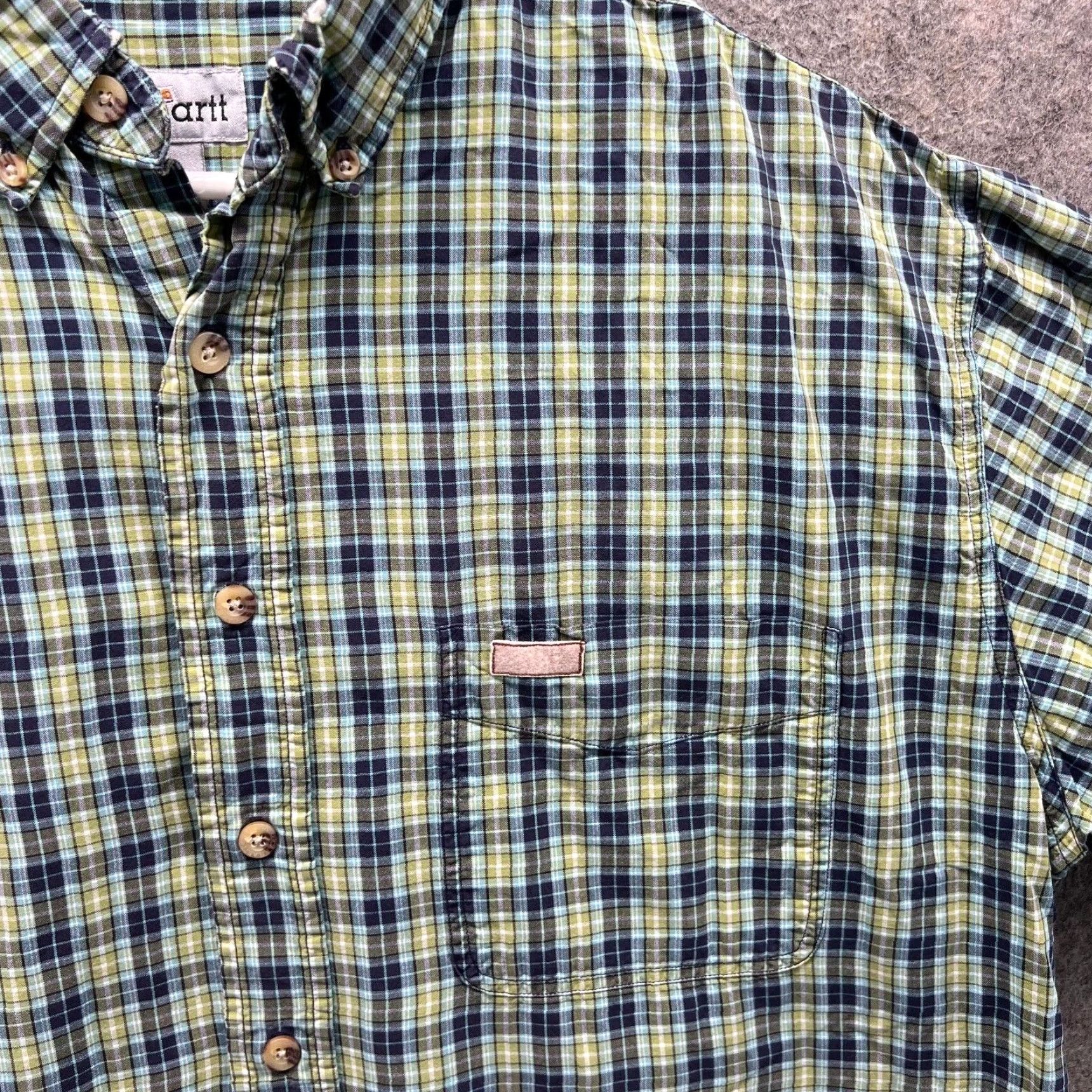 Carhartt VINTAGE Carhartt Shirt Mens Large Green Plaid Button-Down Short Sleeve Casual Workwear Size US L / EU 52-54 / 3 - 3 Thumbnail