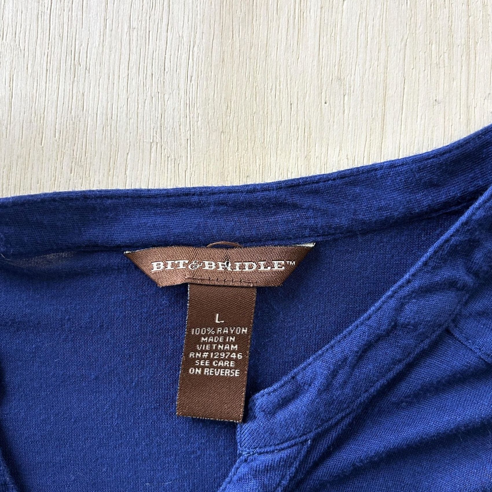 Vintage Bit & Bridle Shirt Womens Large Blue Henley Long Sleeve Roll Tab Casual Top Size L / US 10 / IT 46 - 4 Thumbnail