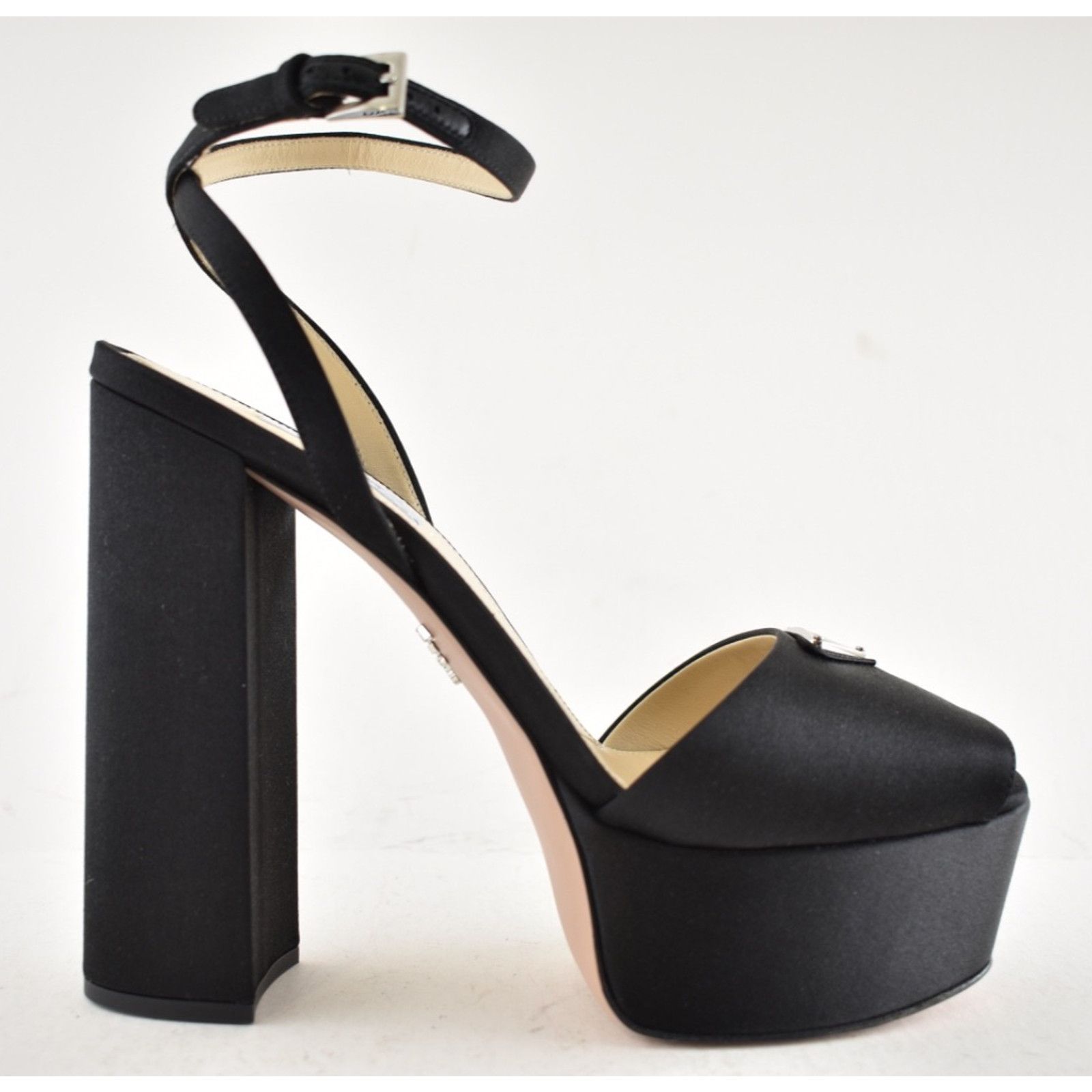 Prada Prada 135mm Black Satin Logo Platform Sandal Ankle 41.5 Size US 11.5 / IT 41.5 - 2 Thumbnail