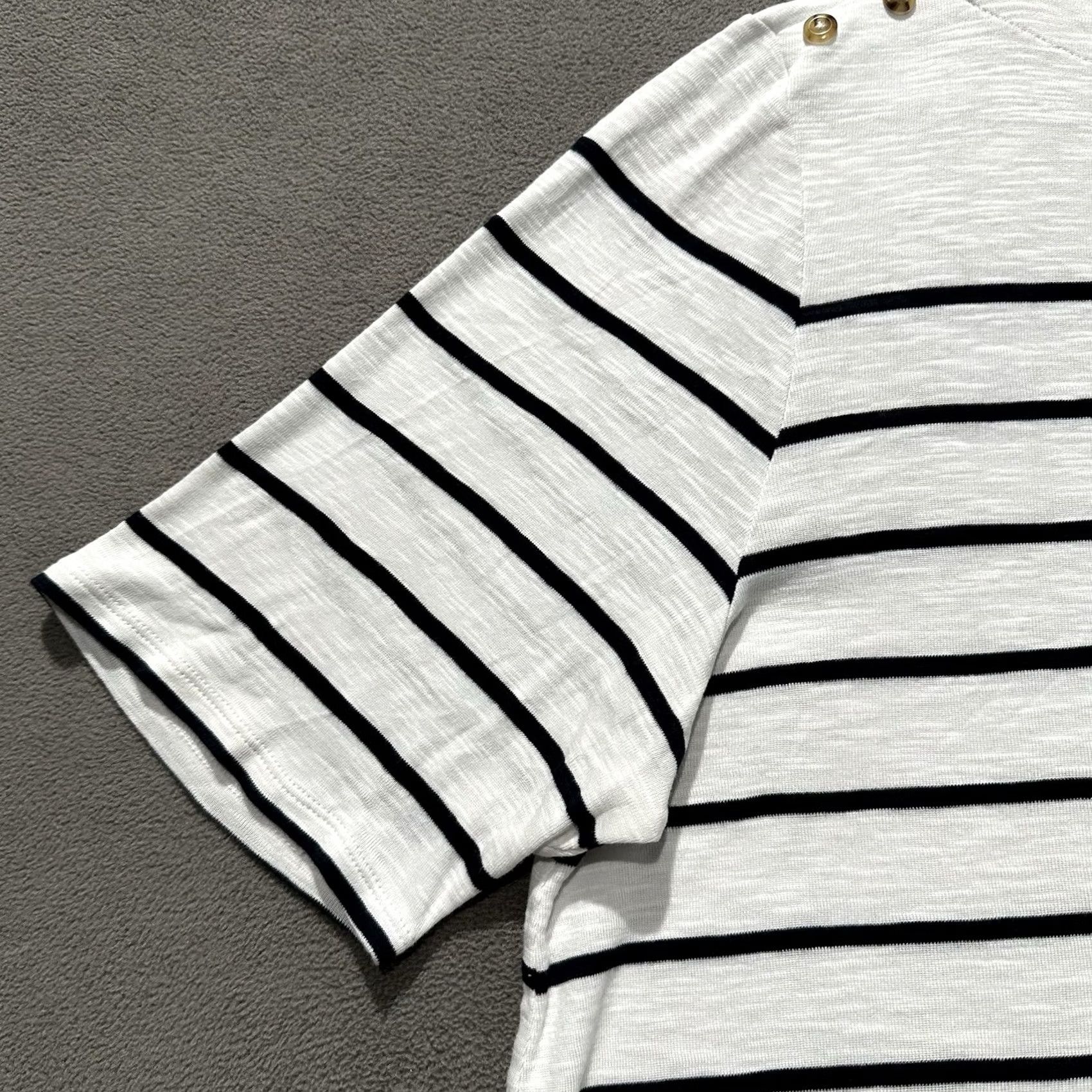 J. Jill J Jill Shirt Womens XL White Black Striped Boat Neck Shoulder Buttons GUC Size XL / US 12-14 / IT 48-50 - 5 Thumbnail