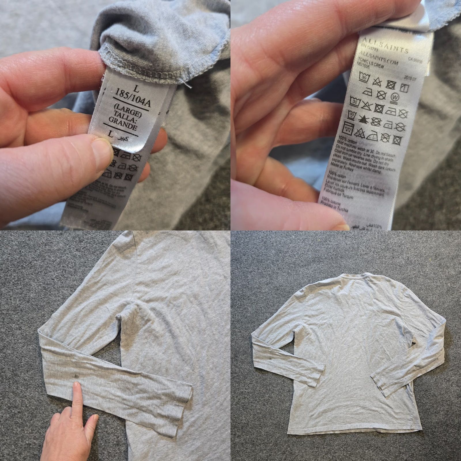 Allsaints AllSaints Top Women's Large Gray Round Neck Long Sleeve Logo Capsule Lounge Shirt Size L / US 10 / IT 46 - 8 Thumbnail