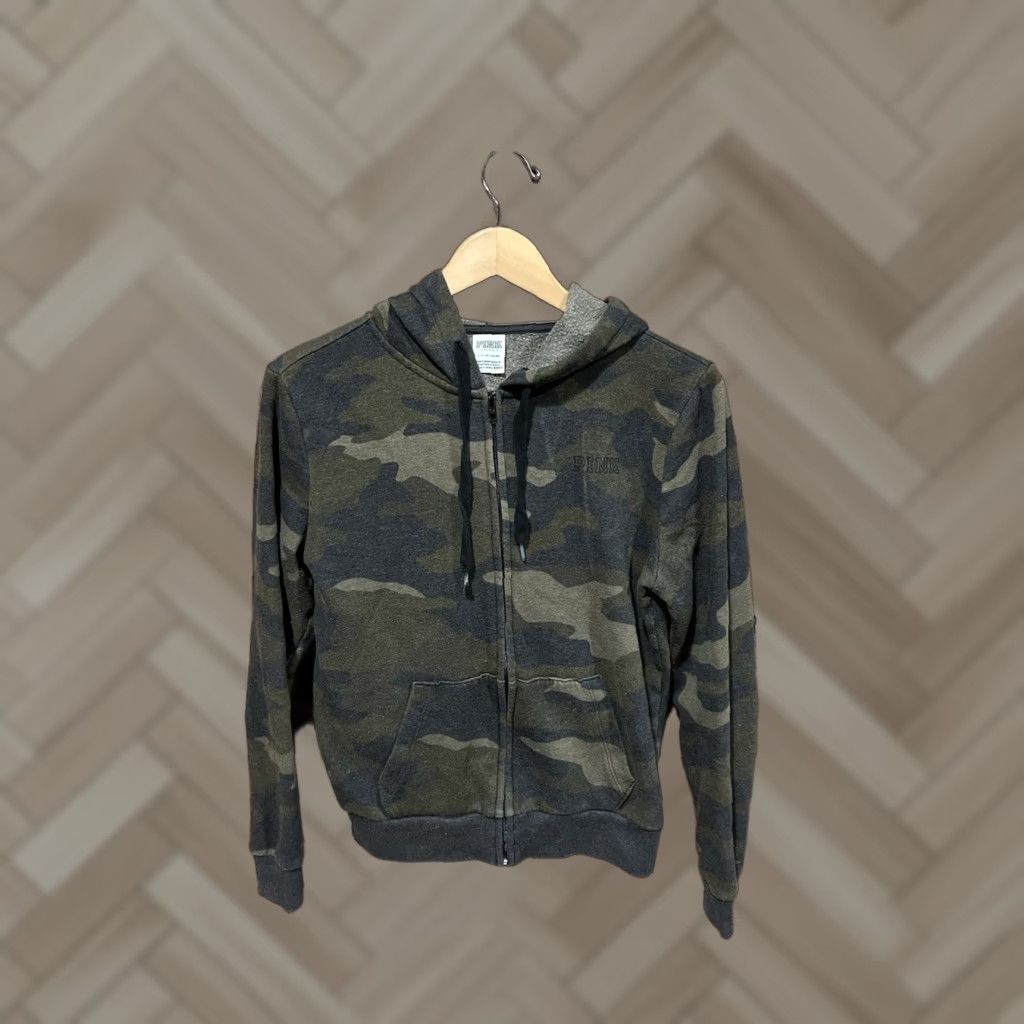 Pinko PINK Sweatshirt Full Zip Hooded Long Sleeve Camouflage Green Size S Womens Shirt Modern Activewear Size S / US 4 / IT 40 - 1 Thumbnail