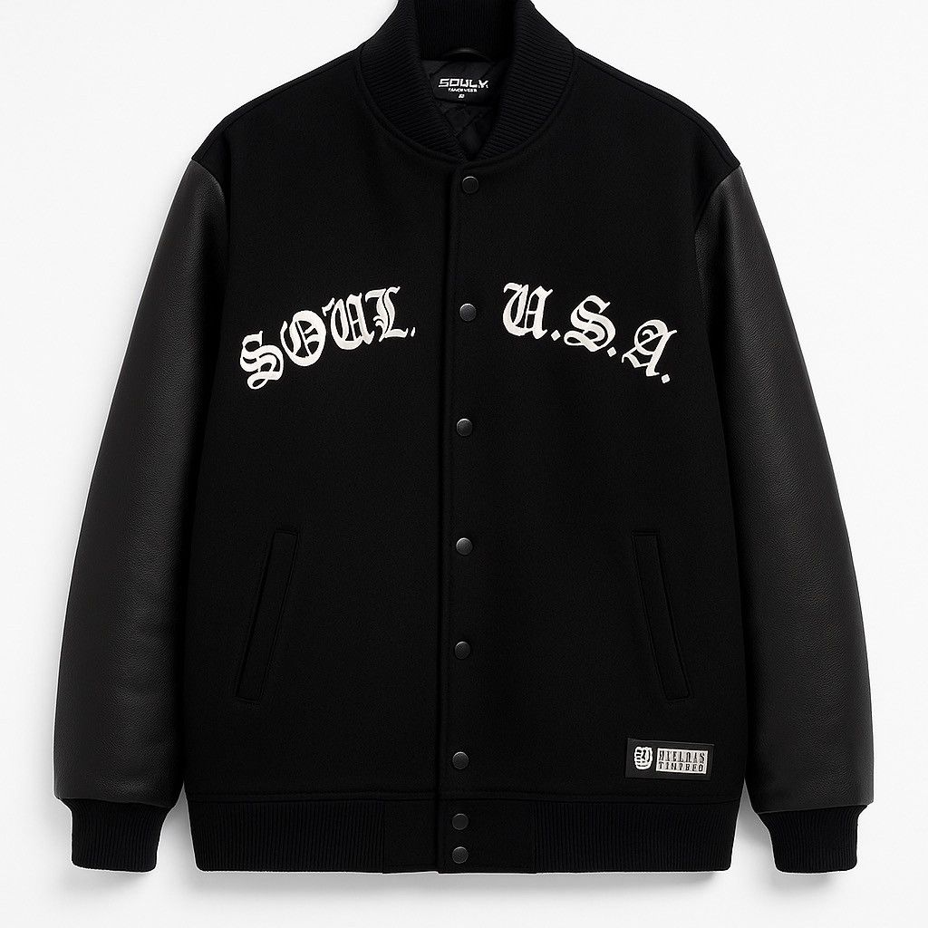 Sol Angeles Soul USA Los Angeles Black Varsity Jacket - Vintage Style Size US L / EU 52-54 / 3 - 1 Thumbnail