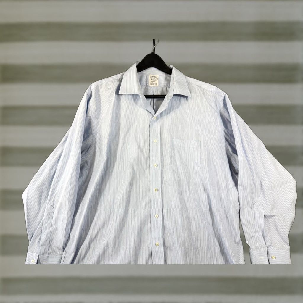 Brooks Brothers Brooks Brothers Regent Dress Shirt Mens 18-34 Blue Pinstriped Non-Iron Stretch Long Sleeve Regular Chest 55 in Womens? Size 48R - 1 Thumbnail