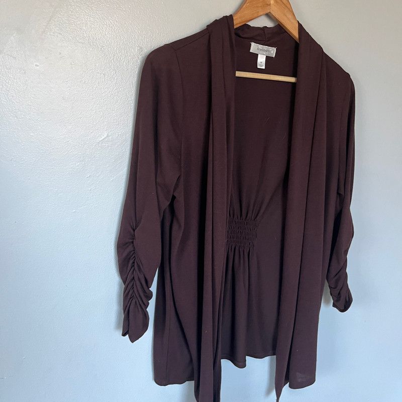 Dress the Population Dressbarn Women's Brown Cardigan Gathered Waist Medium Size M / US 6-8 / IT 42-44 - 5 Thumbnail