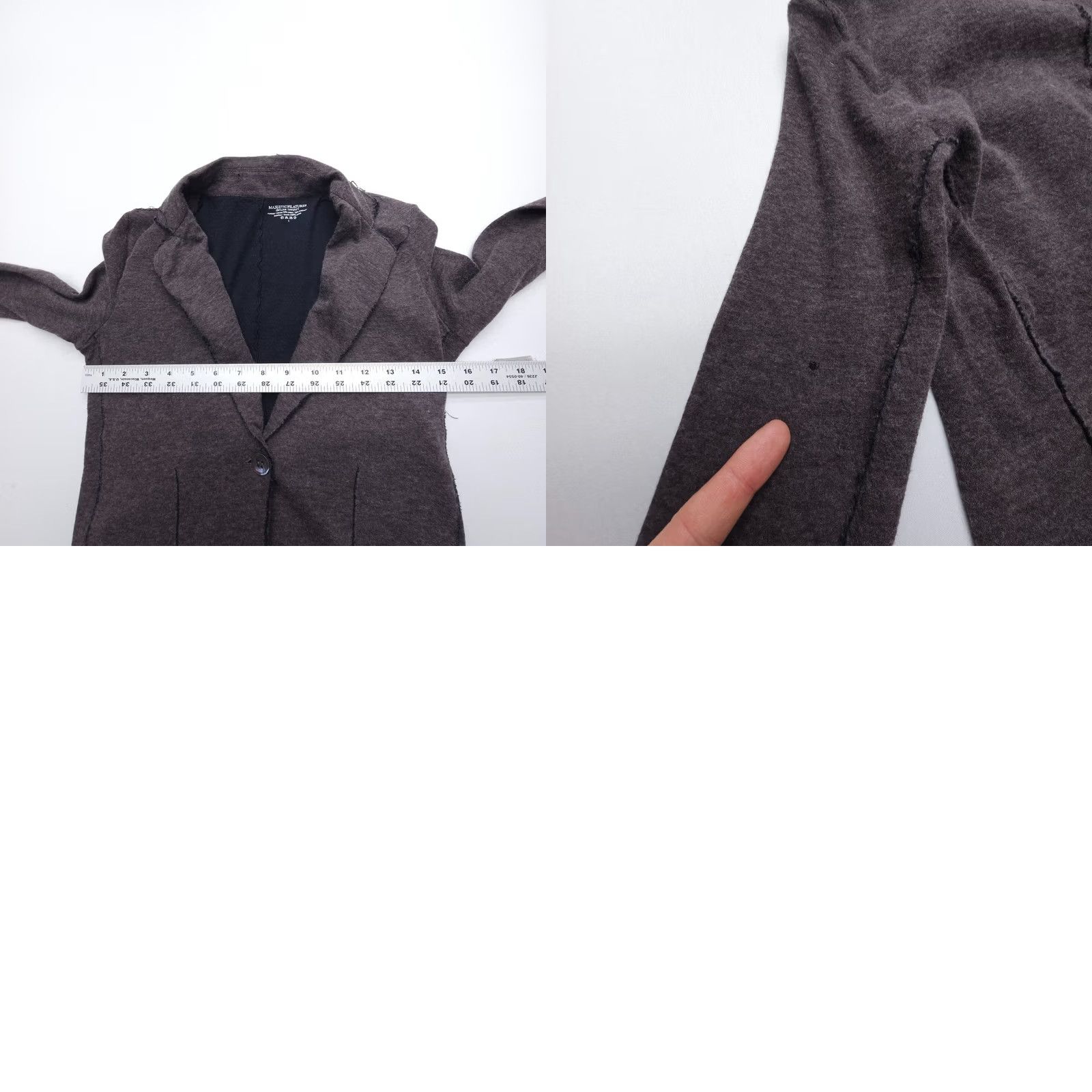 MAJESTIC FILATURES Majestic Filatures Blazer XS Gray Cotton Cashmere Unstructured Button Front Womens Regular Short Jacket Solid Knit 90s Preppy Style Size XS / US 0-2 / IT 36-38 - 8 Thumbnail