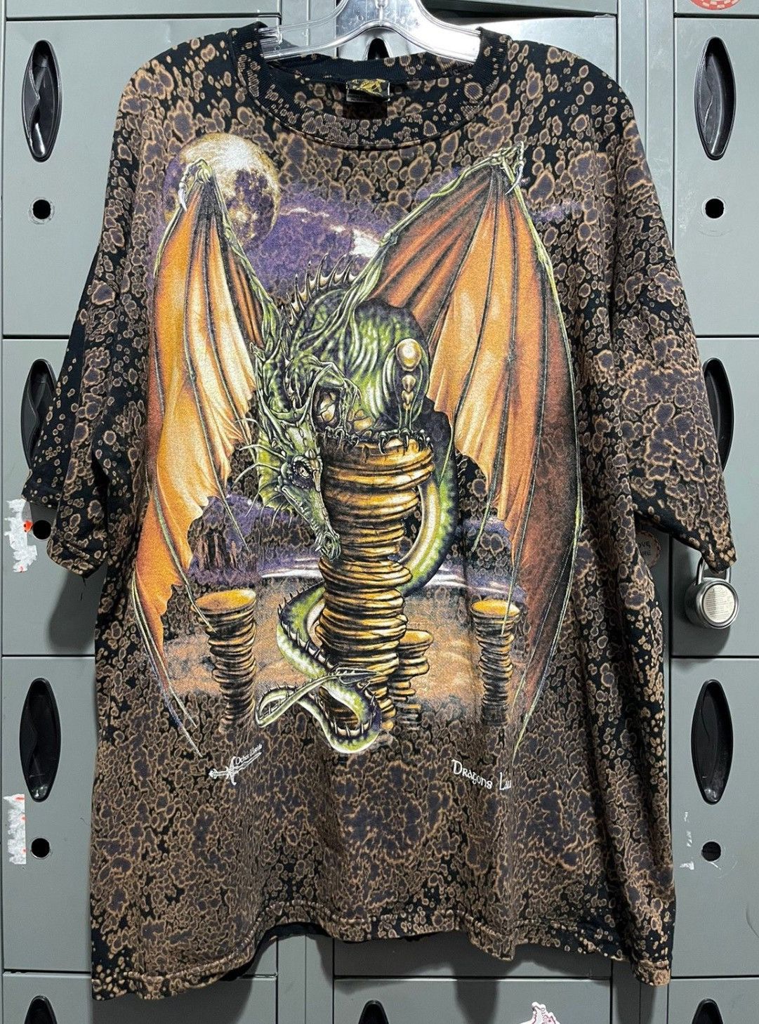 Image of Dragon Tee Art Fantasy Graphic 90's Aop in Black, Men's (Size XL)