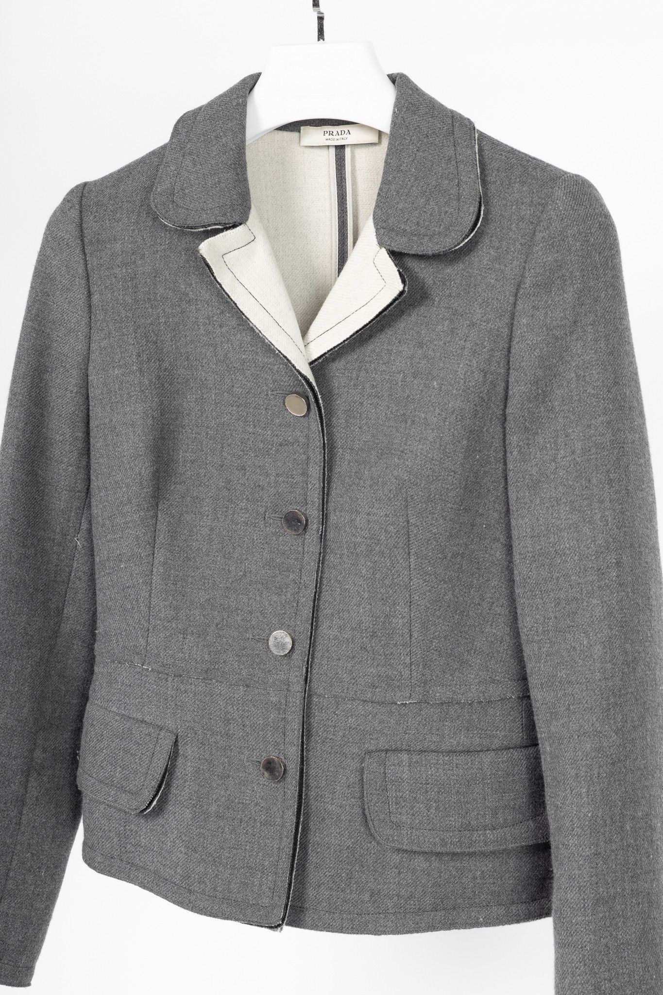 Prada Prada Grey Wool Raw-Edge Tailored Jacket Size M / US 6-8 / IT 42-44 - 3 Thumbnail