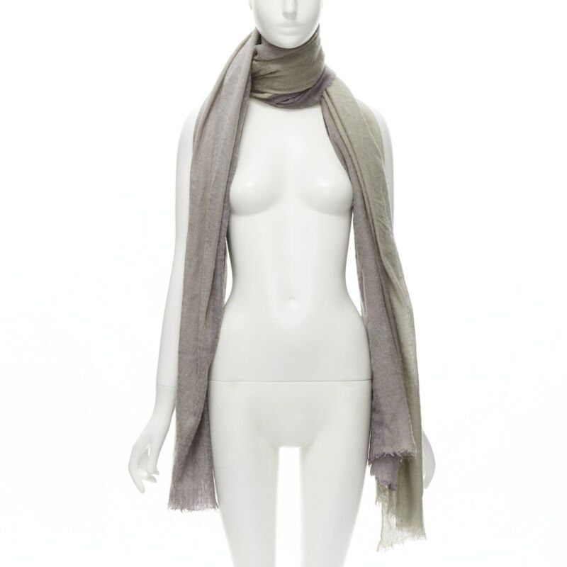 Hermes HERMES cashmere silk blend grey beige 4-tone colorblock frayed oversized scarf Size ONE SIZE - 1 Thumbnail