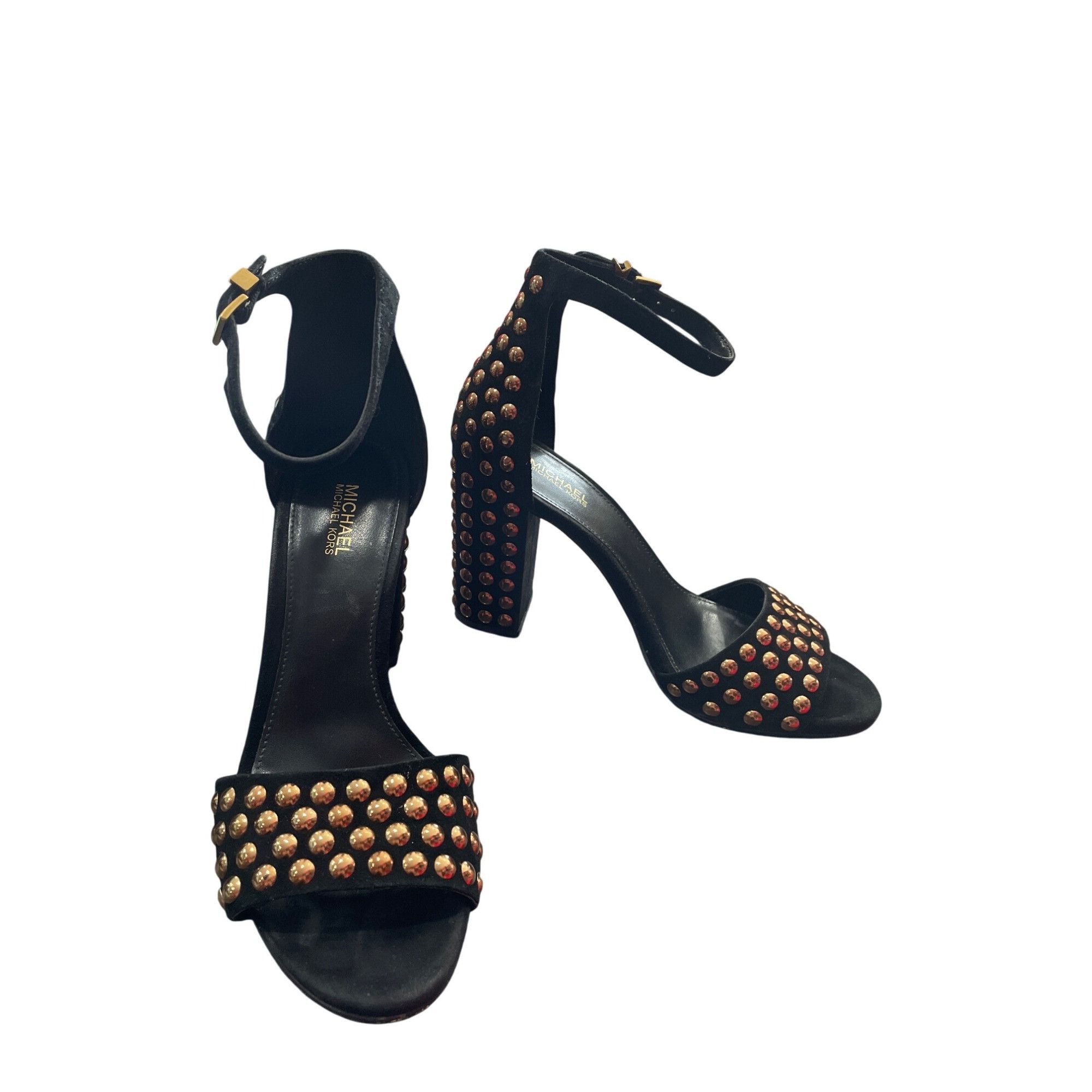 Michael Kors Michael Kors Leela Black Suede Gold Studded Heels Size 7M SK Size US 7 / IT 37 - 1 Thumbnail