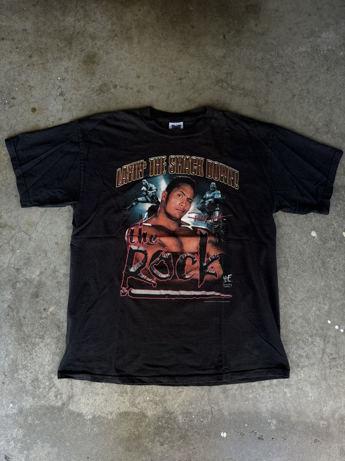 image of Vintage 1999 Wwf The Rock Smack Down Rap Tee Shirt in Black, Men's (Size XL)