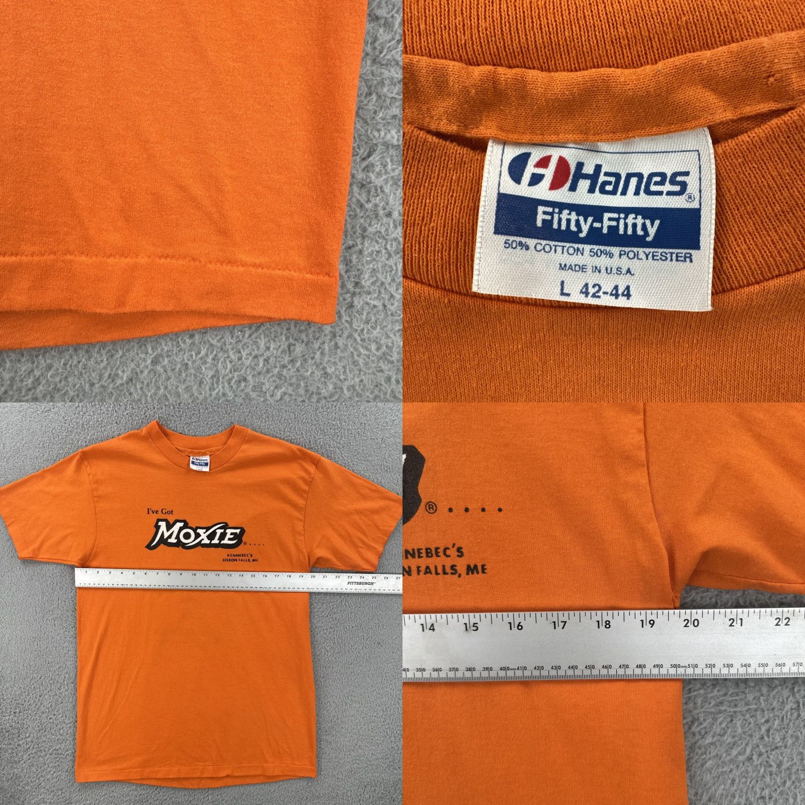 Hanes VTG Hanes Fifty-Fifty Mens L Orange Crew Neck Short Sleeve T-Shirt USA Made 80s Shirt MN Boys Men Womens Size US L / EU 52-54 / 3 - 8 Thumbnail