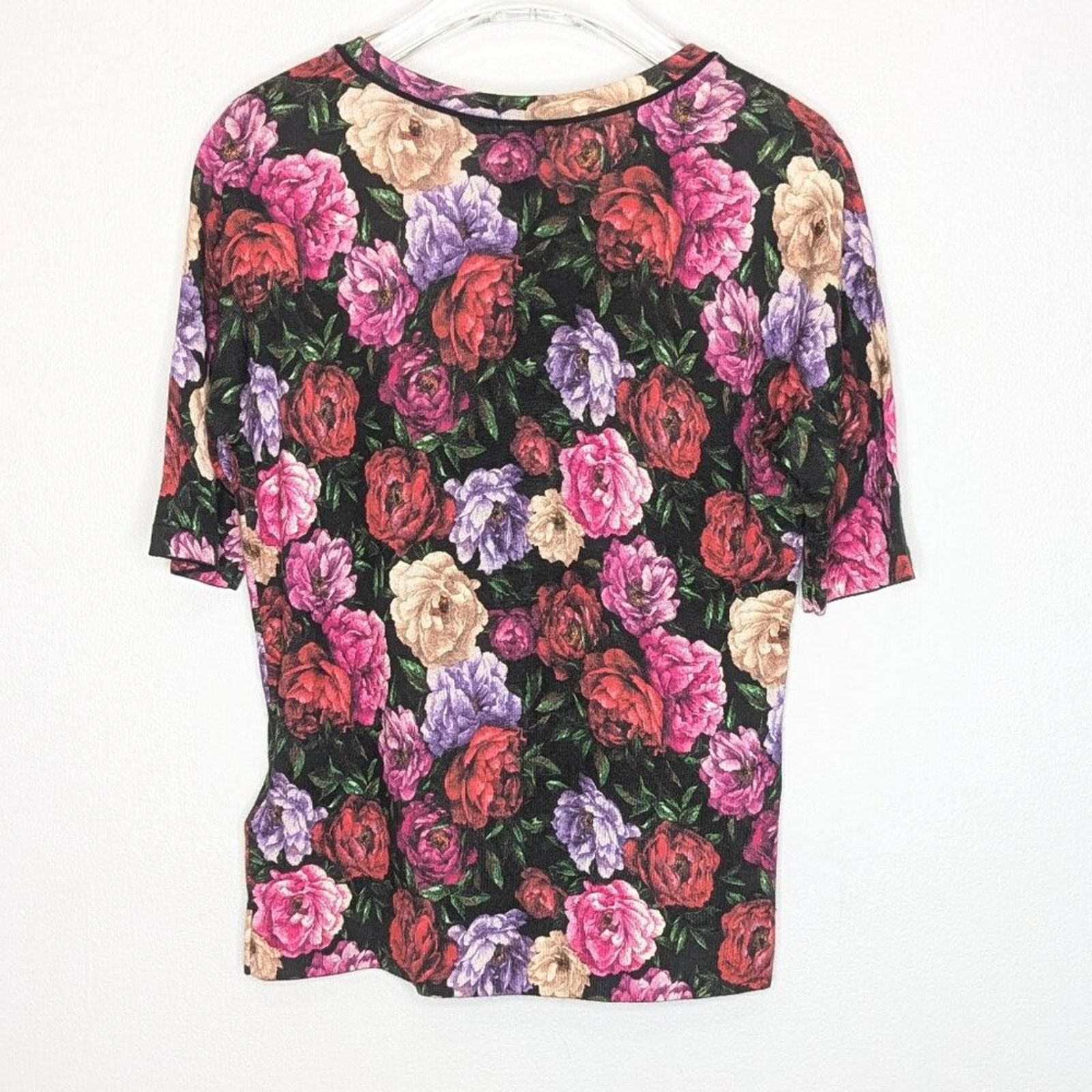 Escada Escada Pink Floral Rose Print Short Sleeve Knit Top NWT M Size M / US 6-8 / IT 42-44 - 2 Thumbnail