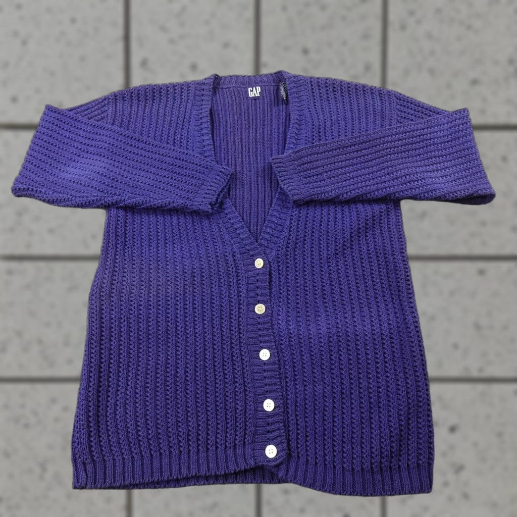 Gap VINTAGE Gap Cardigan Womens L Blue Waffle-Knit Button Front Sweater Academia Top 90s Mens? Womens Size L / US 10 / IT 46 - 1 Thumbnail
