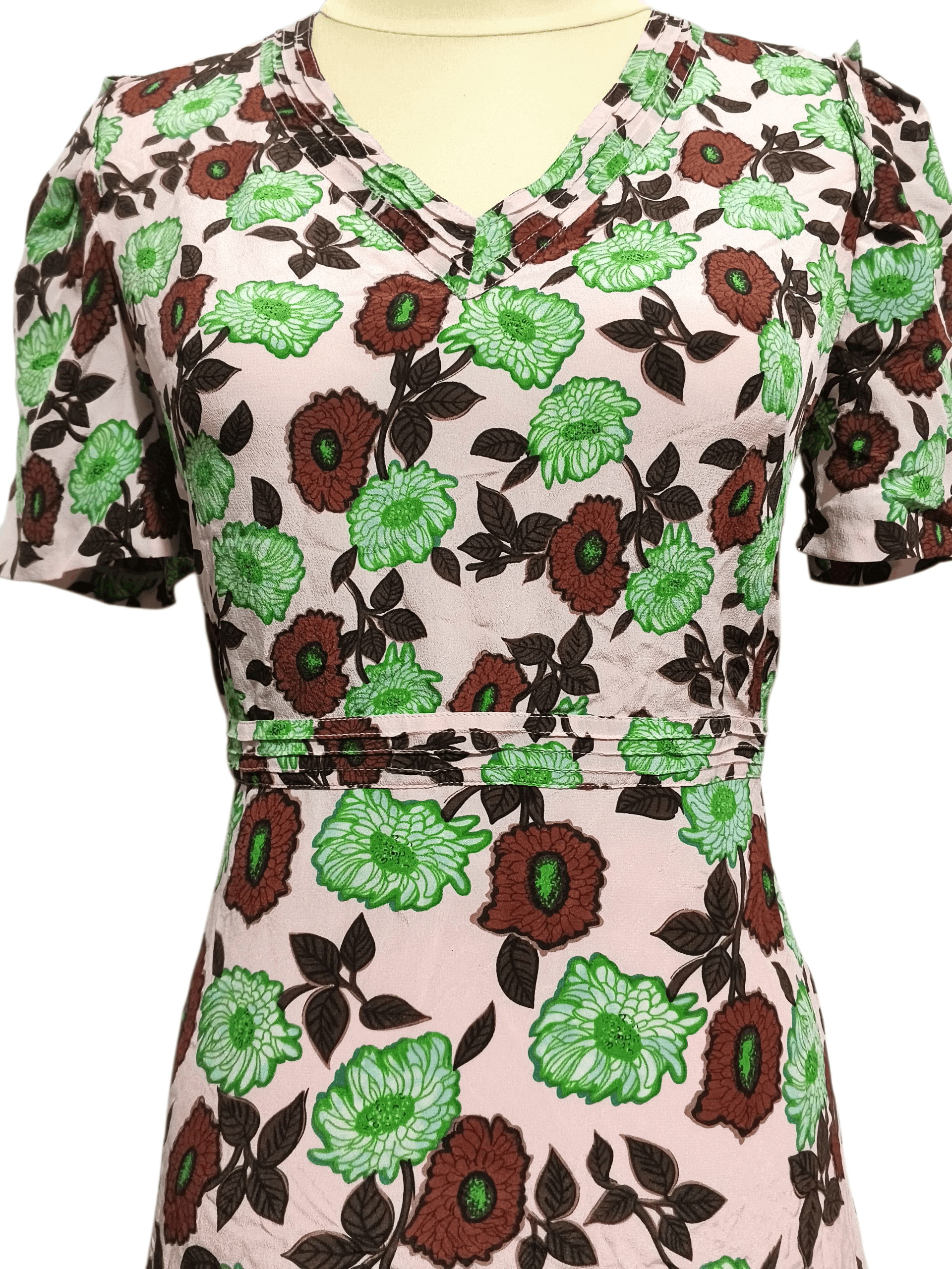 Sandro Mini Dress Green Flowers A Line Pink Silk Floral Print Size XXS / US 00 / IT 34 - 6 Thumbnail