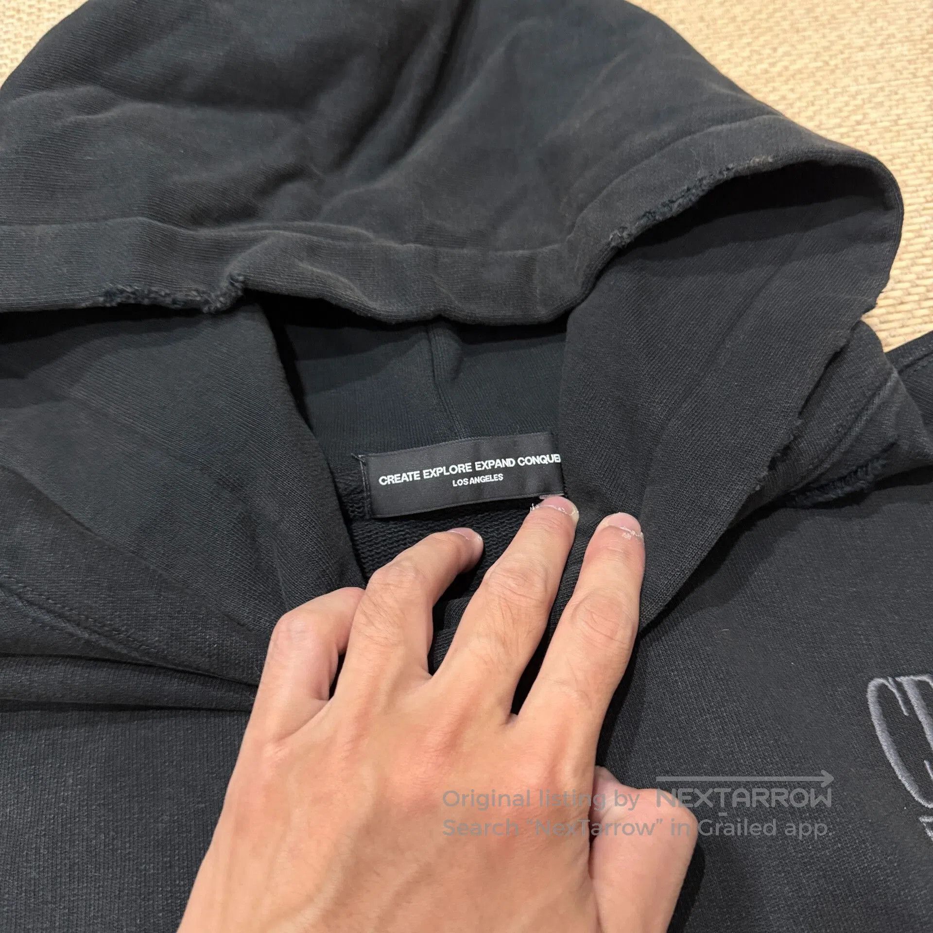 Vintage Black Distressed Embroidered Hoodie. Size US L / EU 52-54 / 3 - 5 Thumbnail