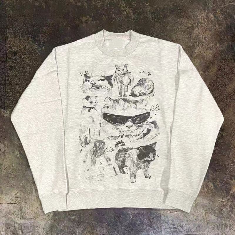 Vintage Gray washed retro cat print sweatshirt Size US M / EU 48-50 / 2 - 1 Thumbnail