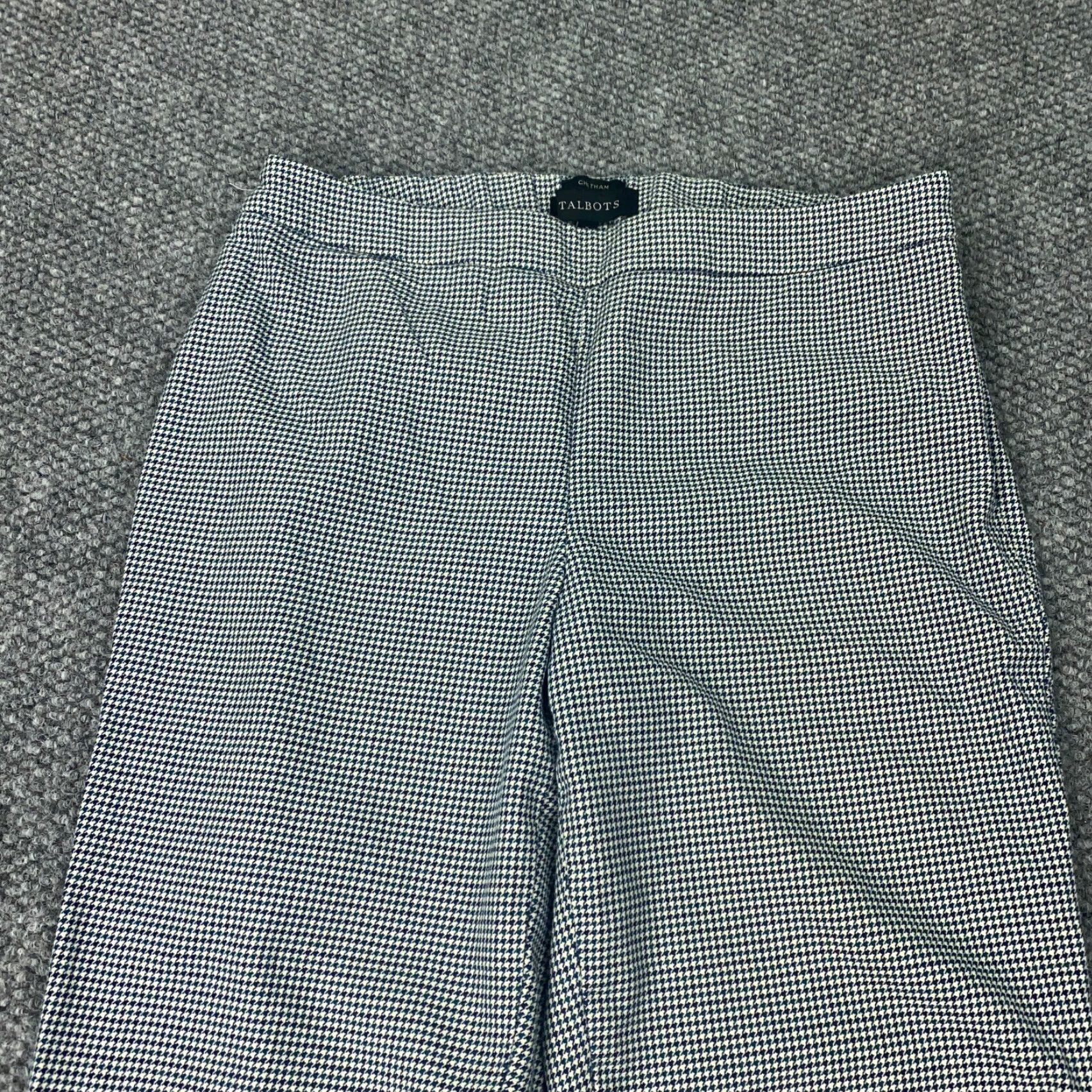 Talbots Talbots Chatham Pants Women Size 8 Blue/White Houndstooth Stretch Flat Front Straight Leg Dress Pants Womens Size 31" - 2 Thumbnail