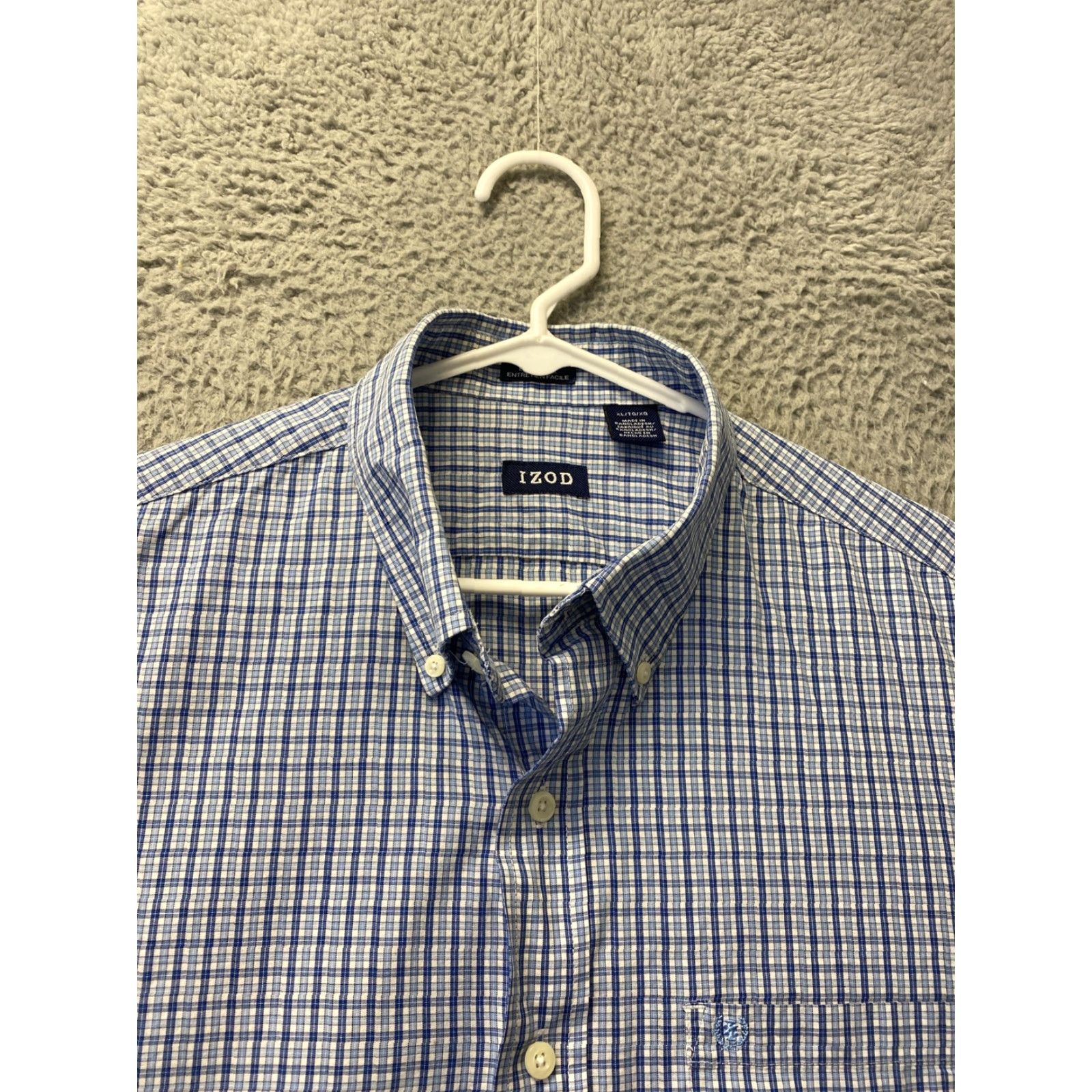 Izod IZOD Dress Shirt Men Blue Check Long Sleeve Button-Down Regular Fit XL 103-33 / 10333 Mens Shirt Size 46R - 2 Thumbnail