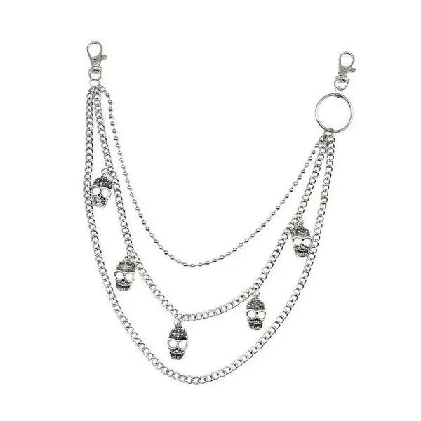 VIBE Skulls 3 Layer long chain , Wallet Chain Size ONE SIZE - 5 Thumbnail