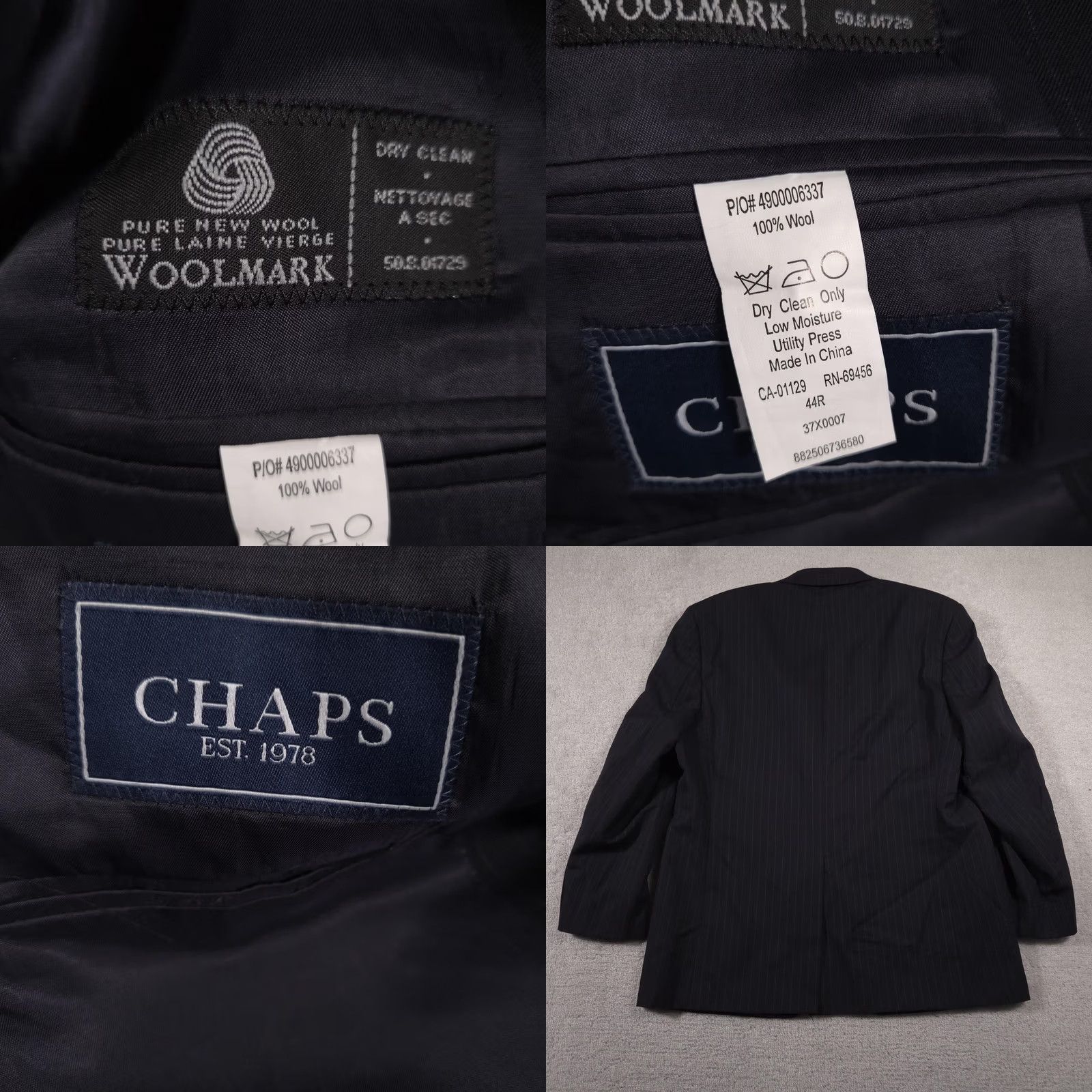 Chaps Chaps Blazer Mens 44R Blue Pinstripe Wool Suit Jacket Formal Lined Two-Button Notch Lapel Regular Chest Pocket Front Pockets Size 44R - 9 Thumbnail