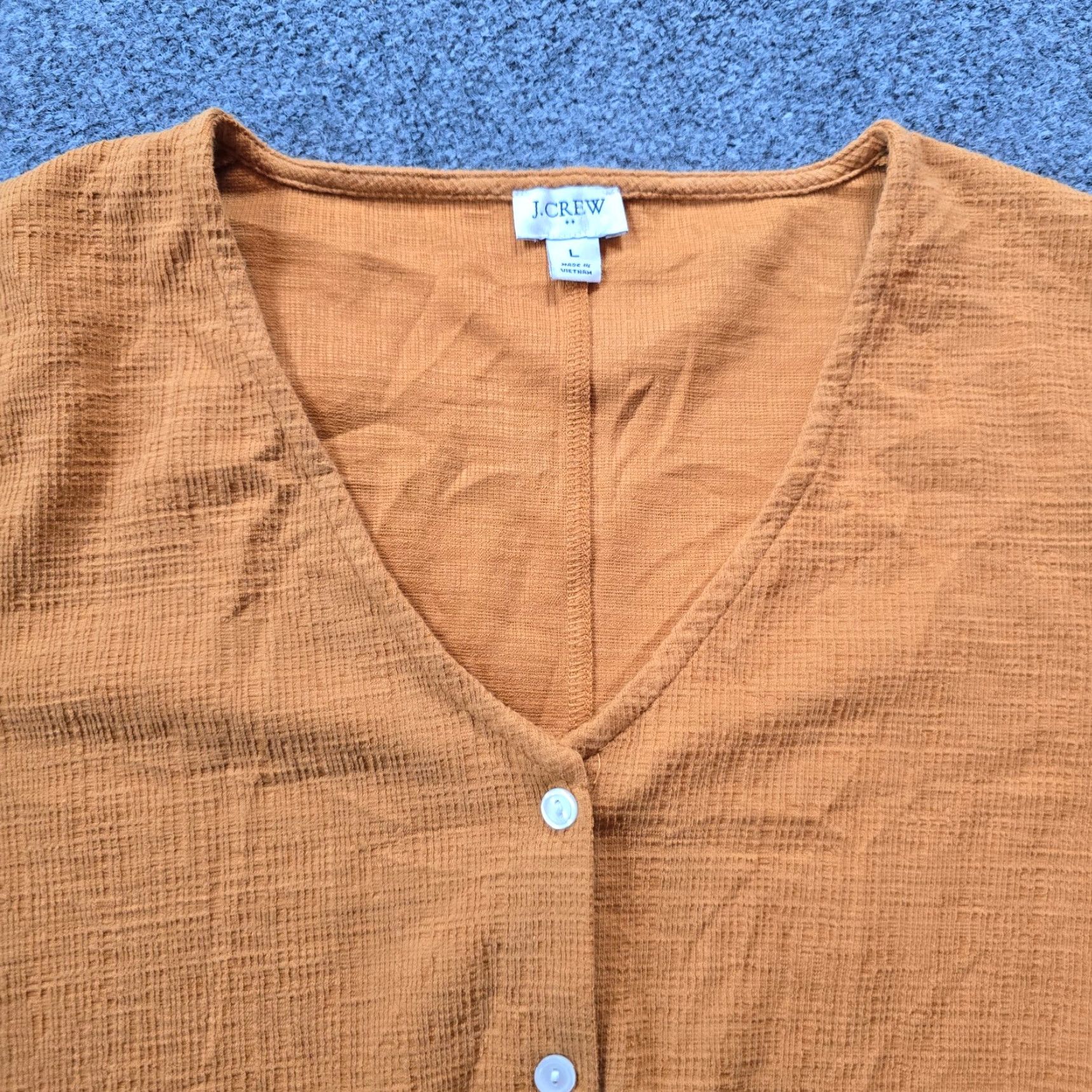 J.Crew J.CREW Blouse Women Size L Orange Short Sleeve Textured Tie Hem Casual Core Basic Shirt Ladies Size L / US 10 / IT 46 - 2 Thumbnail