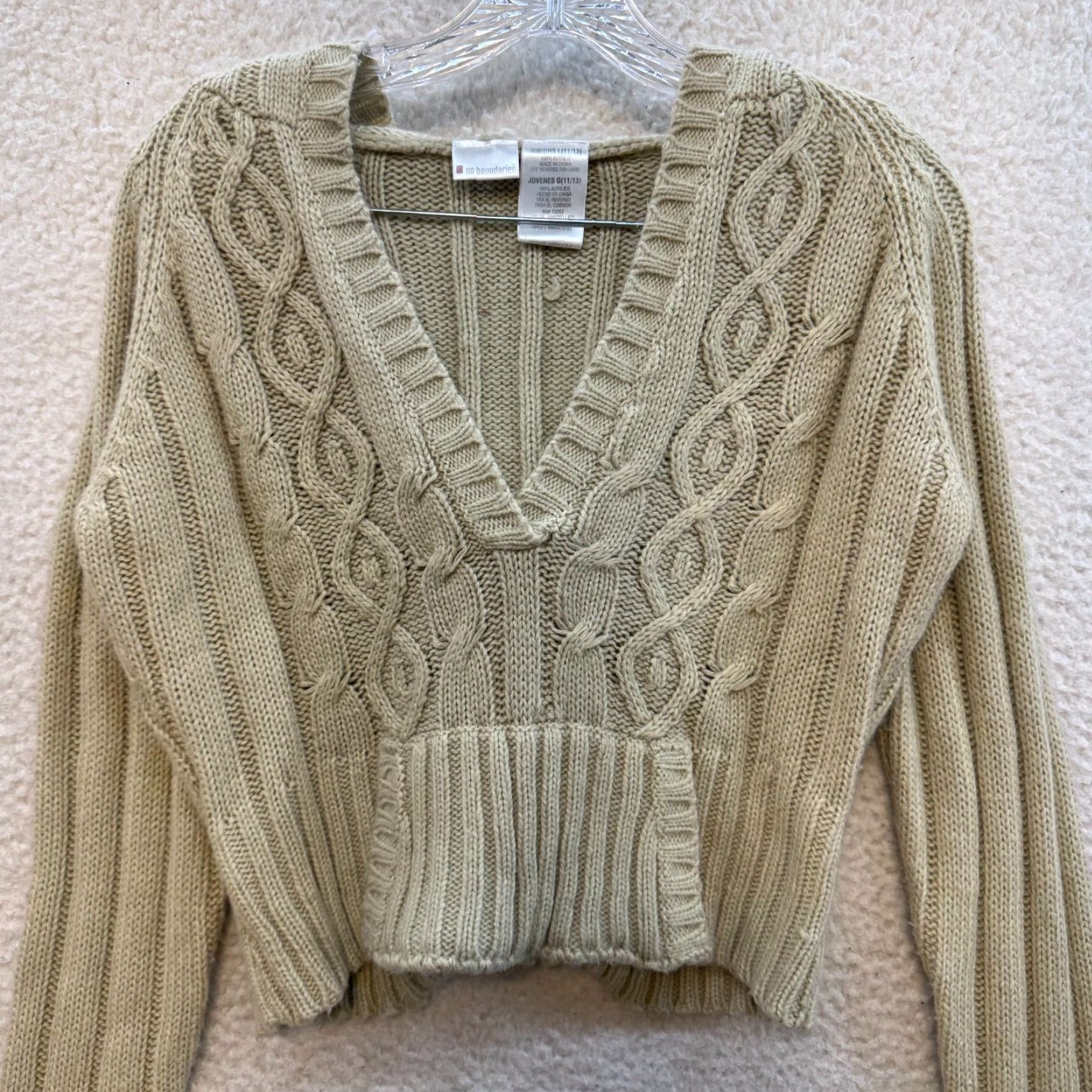 Vintage VINTAGE Y2K Crop Sweater Hoodie Large L Beige Cable Knit Boho Grunge No Boundaries Shirt Womens Size L / US 10 / IT 46 - 3 Thumbnail