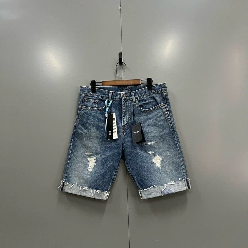 Saint Laurent Paris Saint Laurent ParisBlue Wash Ripped Shorts 2504-Nextarrow Size US 31 - 1 Thumbnail