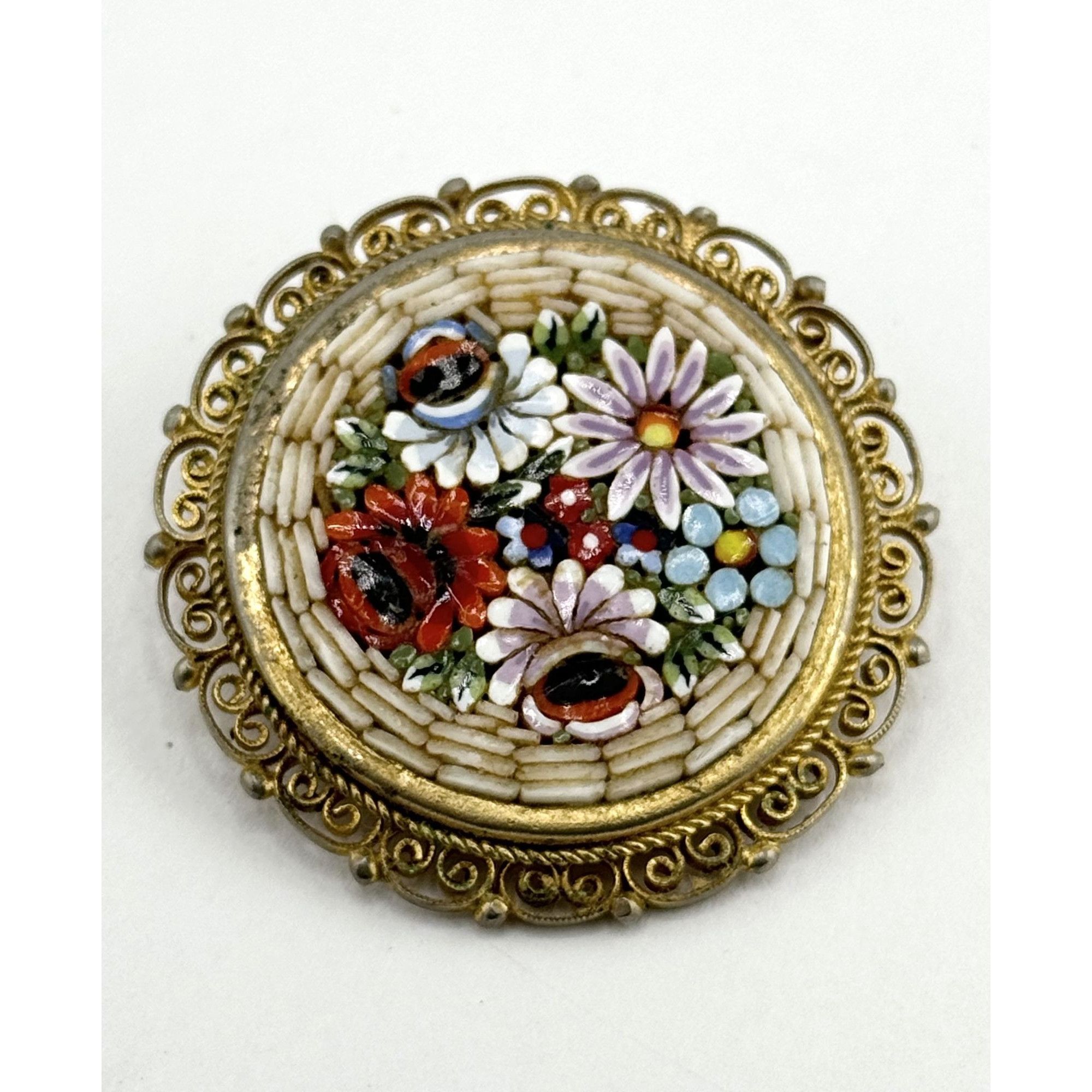 Vintage Vintage Italy glass micro mosaic floral brooch pin Size ONE SIZE - 1 Thumbnail