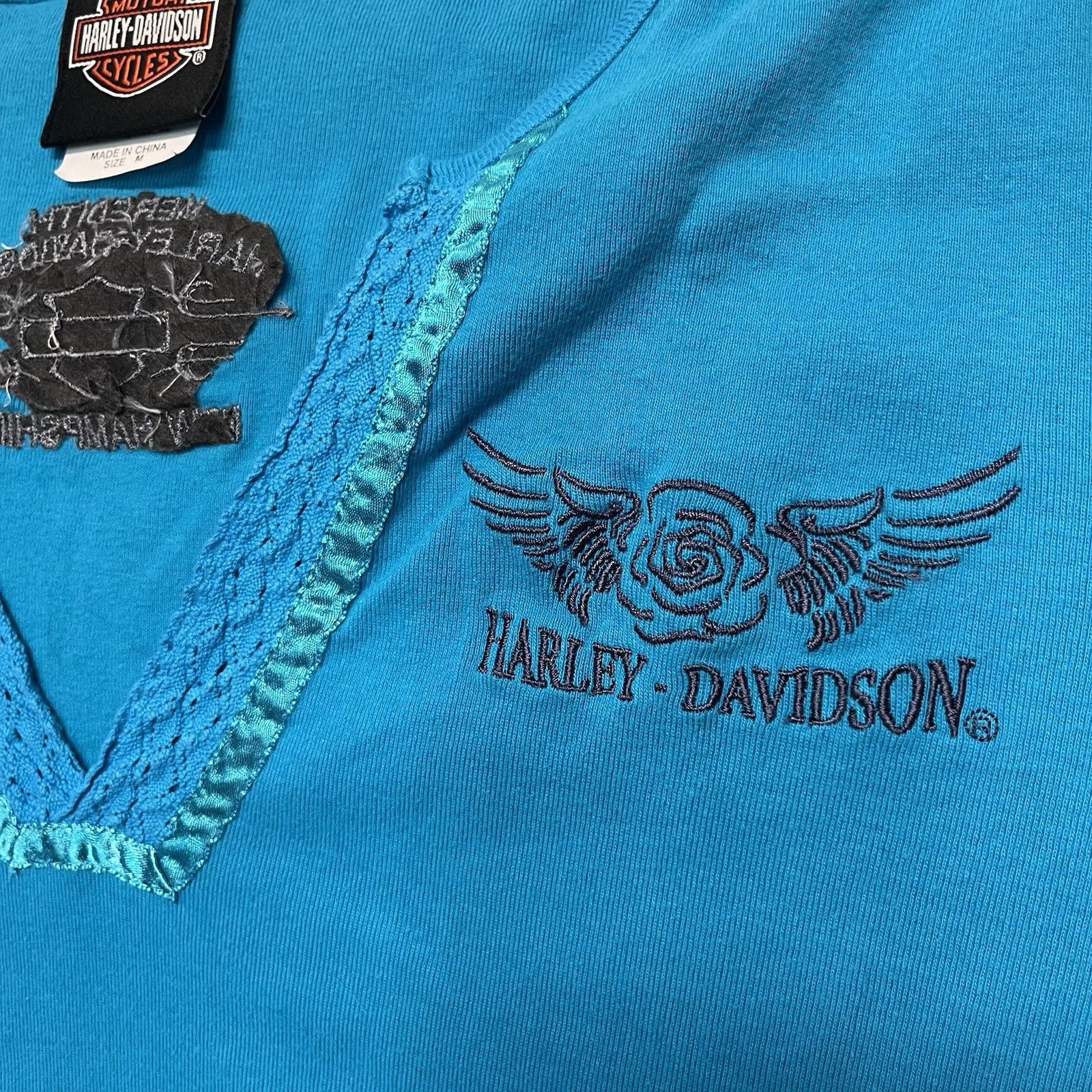 Harley Davidson Vintage Blue Lace Trim Neck Tshirt New Hampshire Size US M / EU 48-50 / 2 - 2 Thumbnail