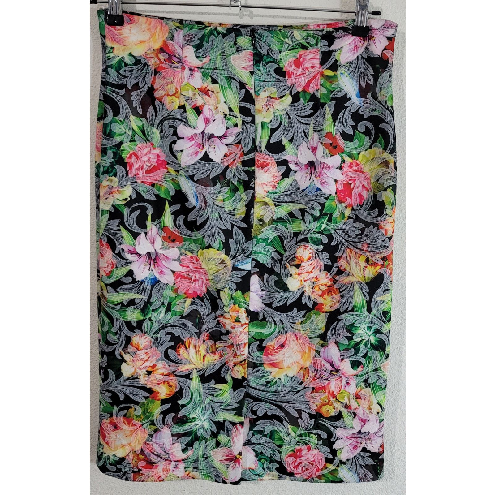 Other New York & Co Black Pink Floral Pencil Midi Skirt Medium Size 32" / US 10 / IT 46 - 2 Thumbnail