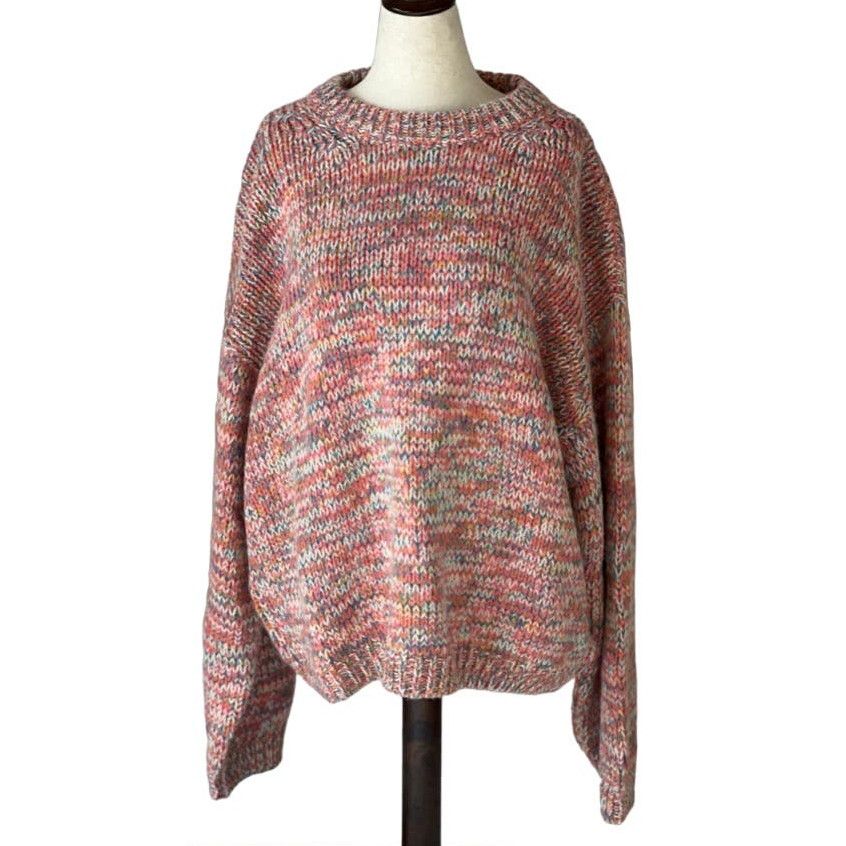 image of Velvet Drop Shoulder Wool Blend Sweater In Pink Multicolor, Women's (Size XL)