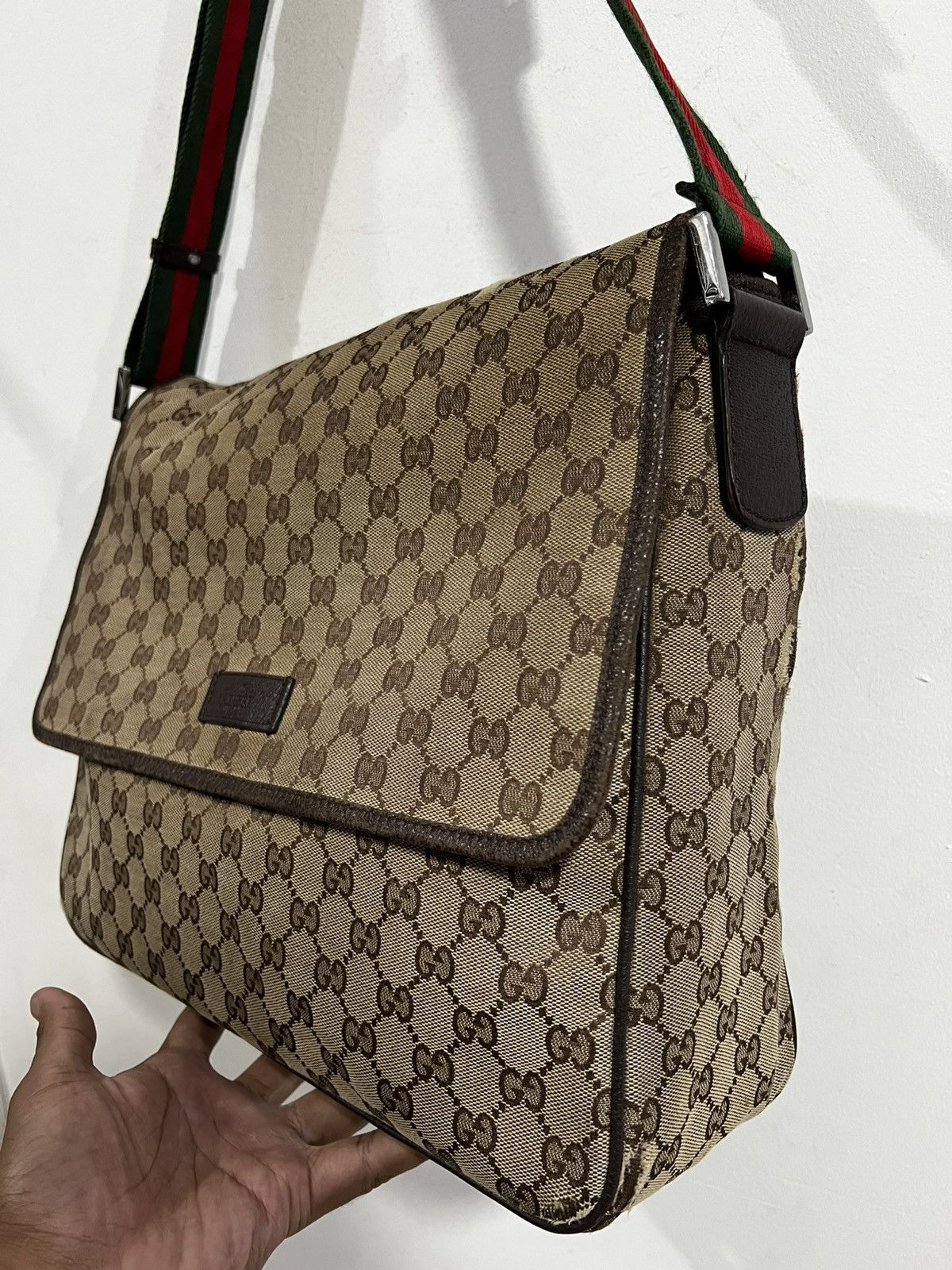 Gucci GUCCI Monogram Web Medium Flap Messenger Beige Dark Brown Size ONE SIZE - 3 Thumbnail