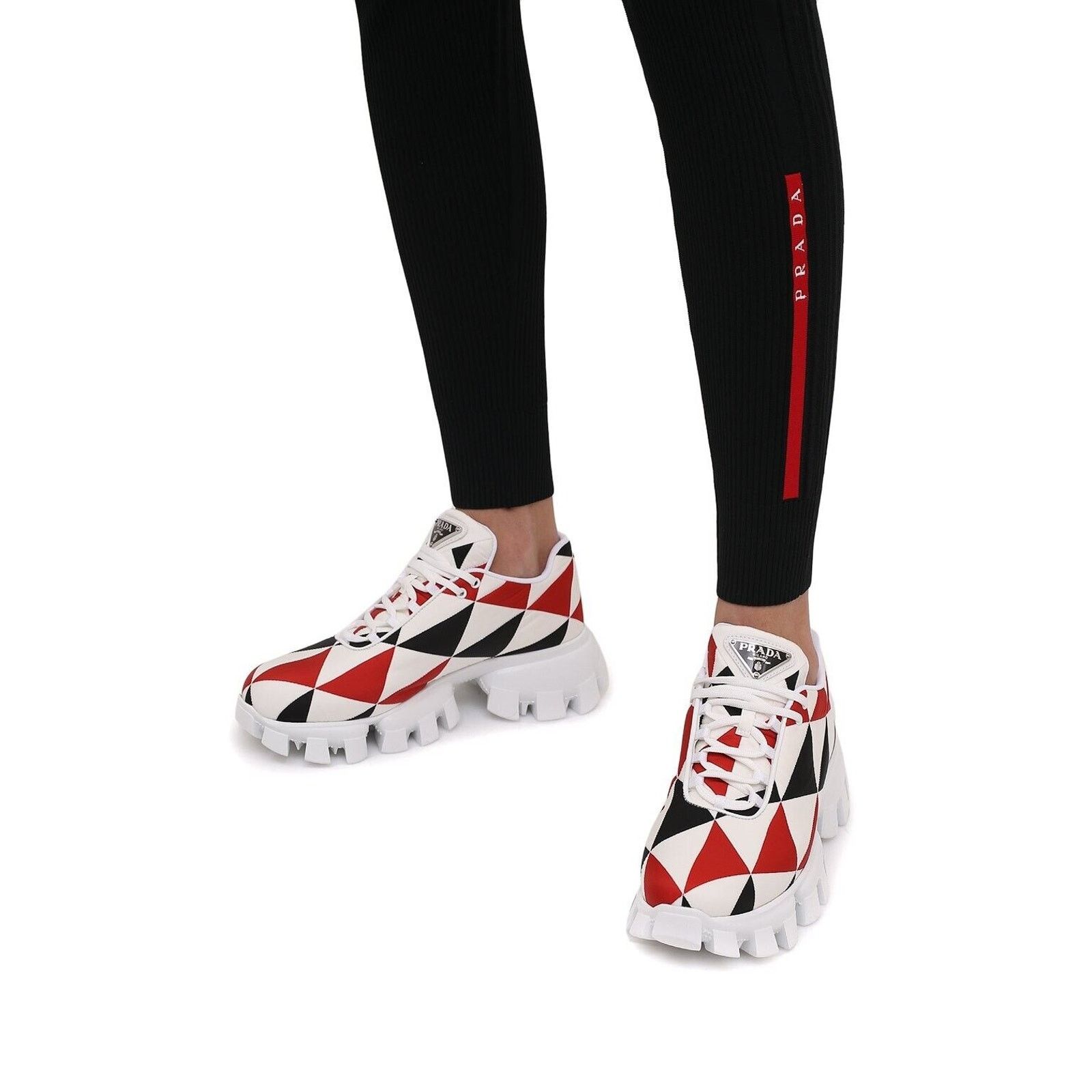 Prada 1E863M WHITE BLACK RED NYLON LOGO THUNDER LOW SNEAKERS 38.5 Size US 8.5 / IT 38.5 - 3 Thumbnail