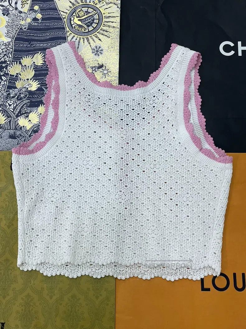 Chanel Chanel 24P white and pink lace knitted hollow vest Size XXS / US 00 / IT 34 - 3 Thumbnail