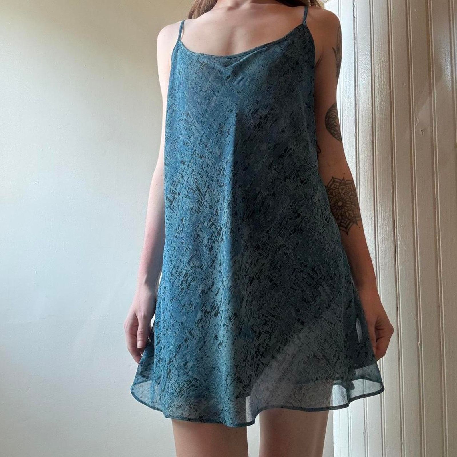 Vintage Vintage Cabi Y2K Blue Sheer Slip Mini Dress Small 90s 00s Size S / US 4 / IT 40 - 1 Thumbnail
