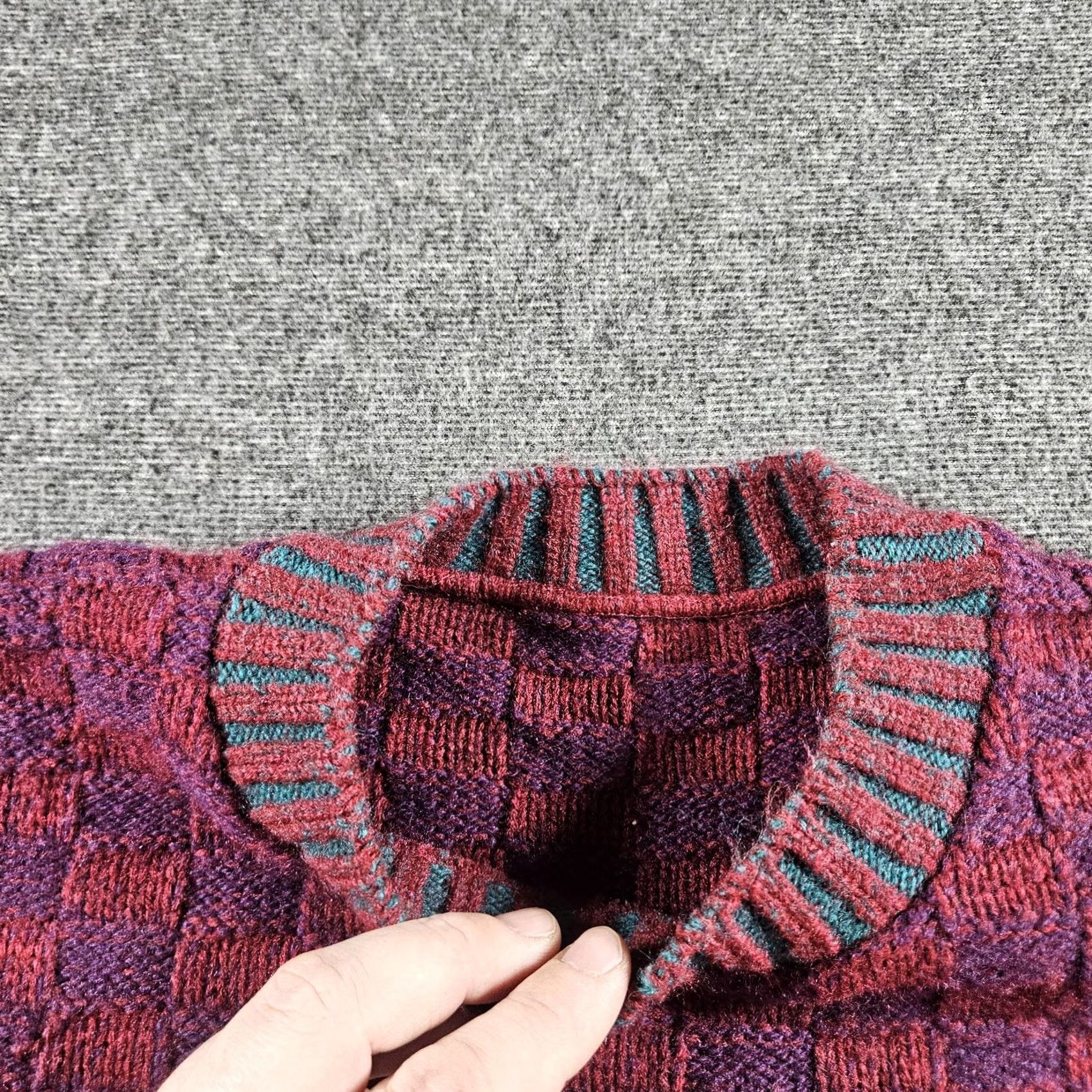 Vintage VINTAGE Geometric Sweater Mens XL Purple Teal Wool Blend Fleur De Lis 80s Sweater Crew Neck Knit Check Pullover Mens Pand Size US XL / EU 56 / 4 - 4 Thumbnail