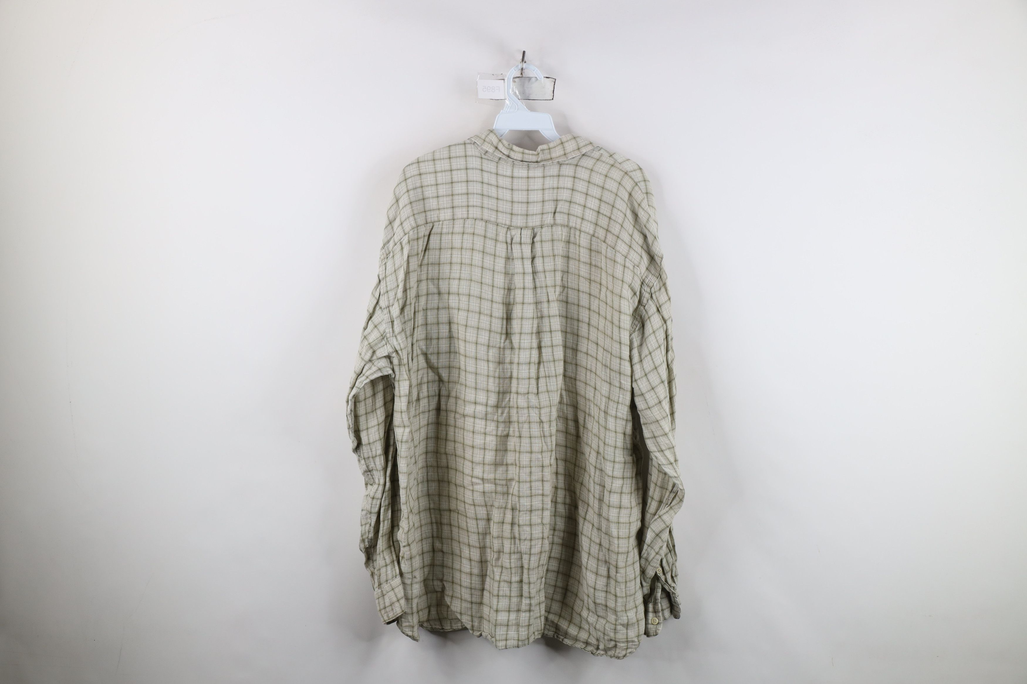 J.Crew Vintage J Crew Linen Collared Button Shirt Green Plaid Size US XL / EU 56 / 4 - 12 Thumbnail