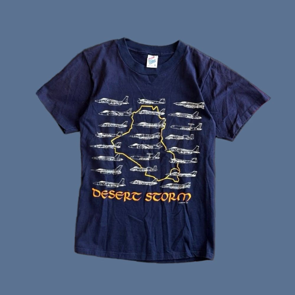 Jerzees VINTAGE 90s JERZEES T-SHIRT Army Military Desert Storm Planes Fighter Jets Short Sleeve Blue S Mens Adult Small Size US S / EU 44-46 / 1 - 1 Thumbnail