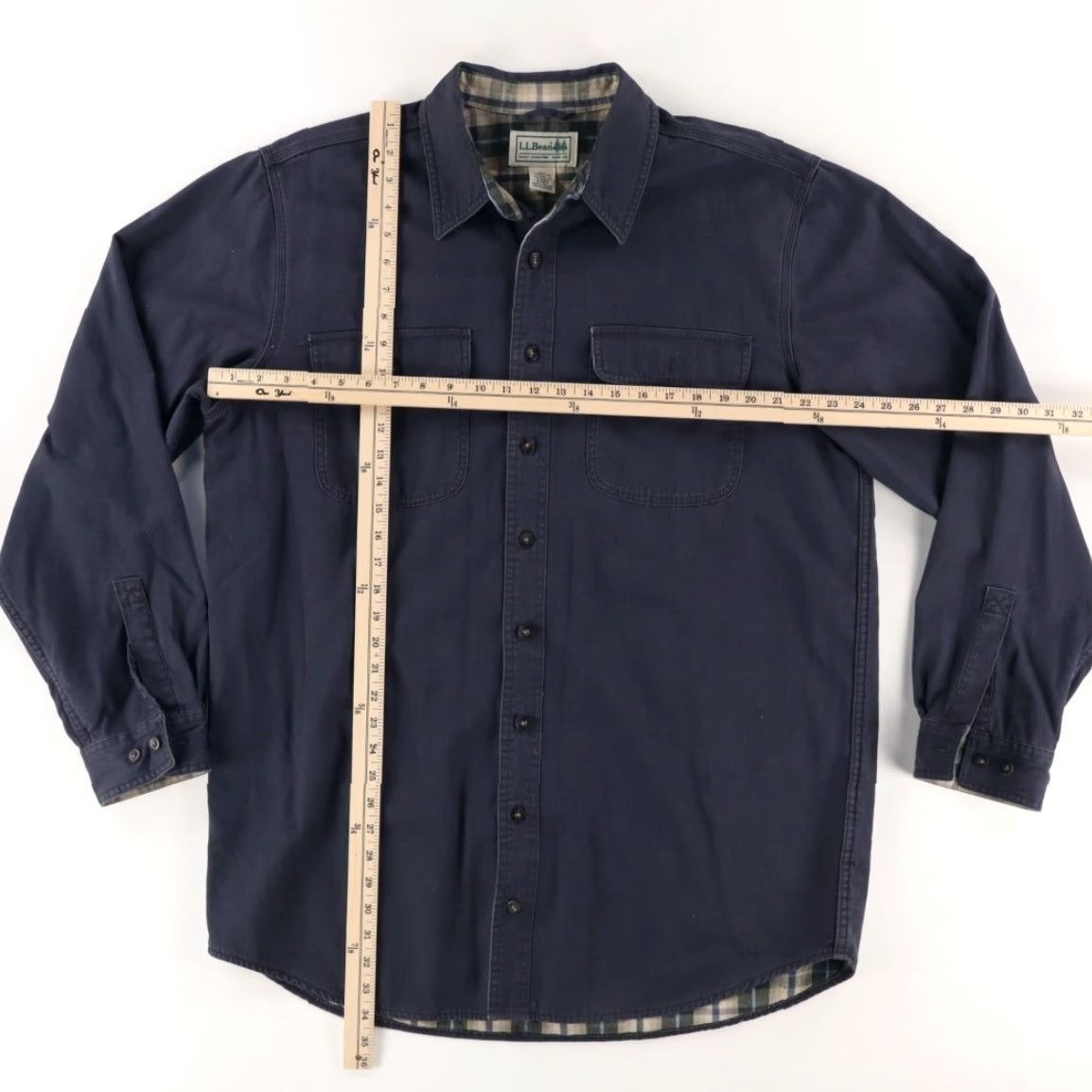Vintage LL Bean Navy Fleece Lined Cotton Button Up Shirt Men LT Size US L / EU 52-54 / 3 - 3 Thumbnail