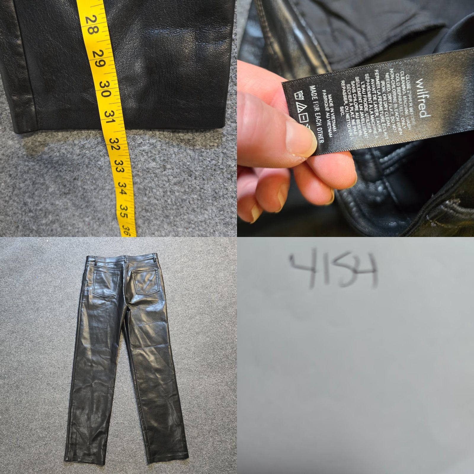 Vintage Wilfred Pants Womens Small Black Faux Leather Straight Leg Stretch Ankle 90s Biker City Capsule Mens? Size 28" / US 6 / IT 42 - 8 Thumbnail