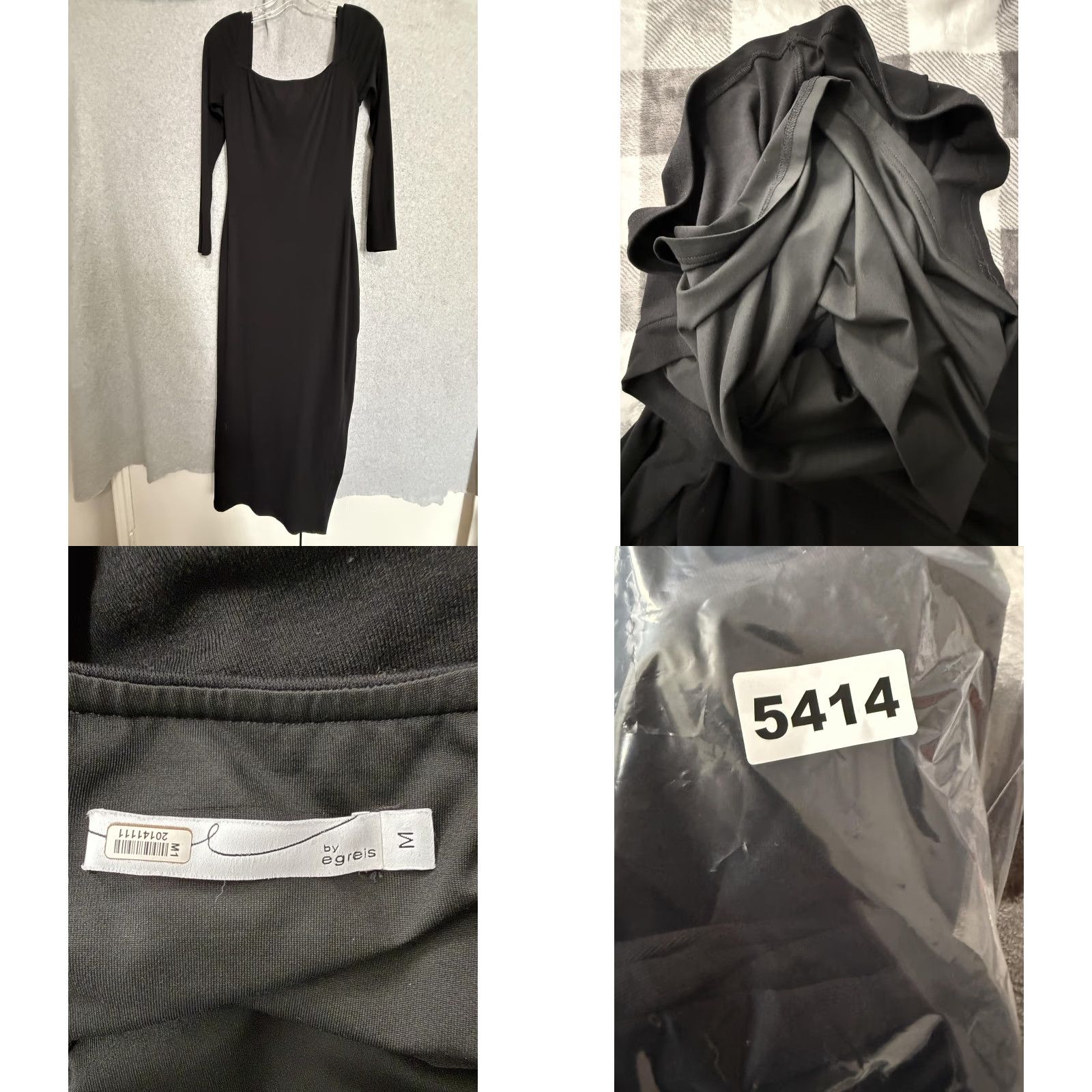 Vintage by egreis Dress Wmn M Black Button Slit Long Sleeve Square Neck Maxi Size M / US 6-8 / IT 42-44 - 9 Thumbnail