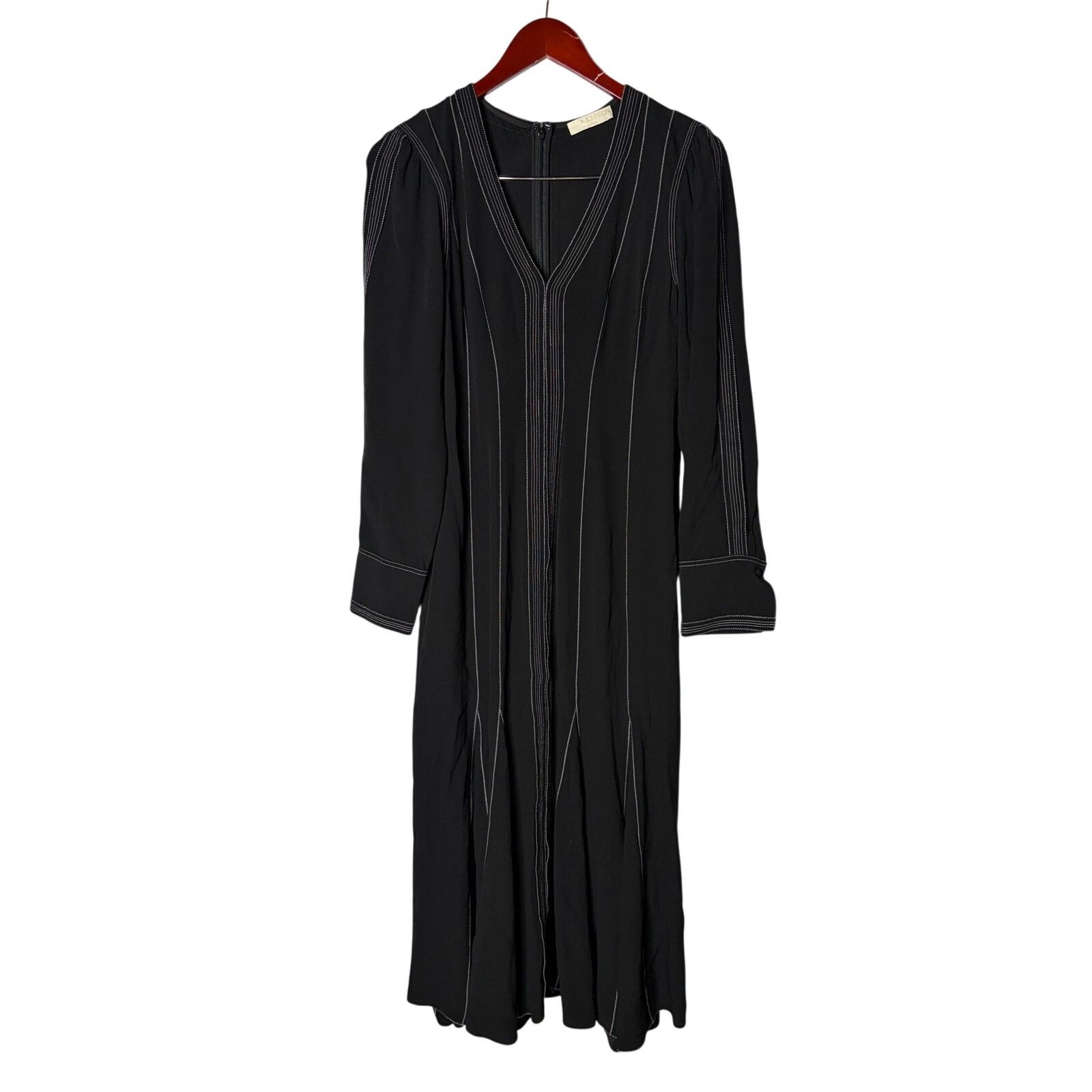 Ulla Johnson Ulla Johnson Black crepe midi dress white trim long sleeves Size S / US 4 / IT 40 - 1 Thumbnail