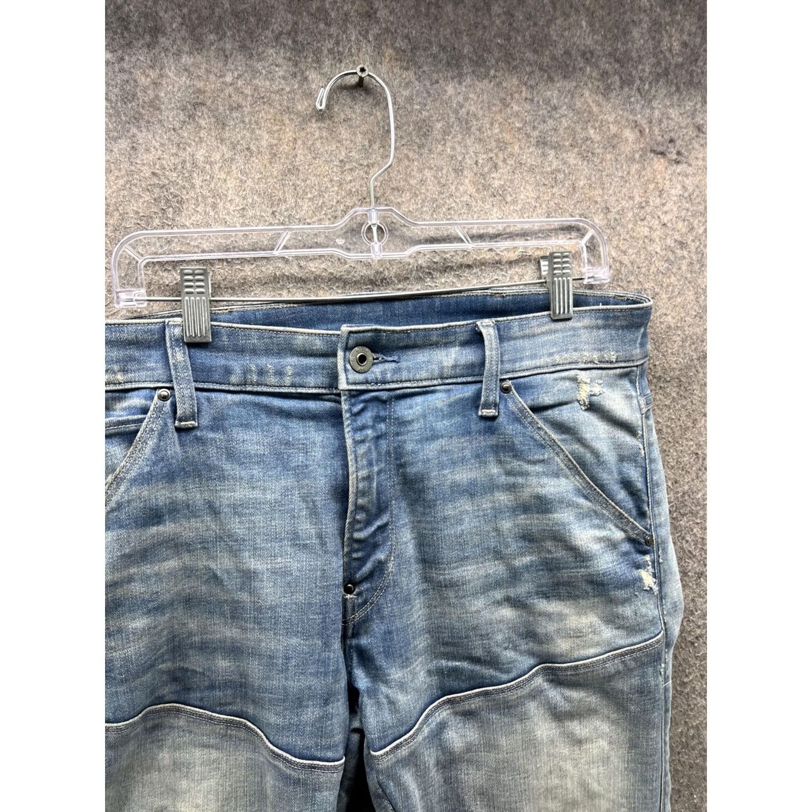 Vintage G-Star RAW Jeans Slim Skinny 33x32 Blue Denim 3D Zip Knee Biker Mens Size US 33 - 6 Thumbnail